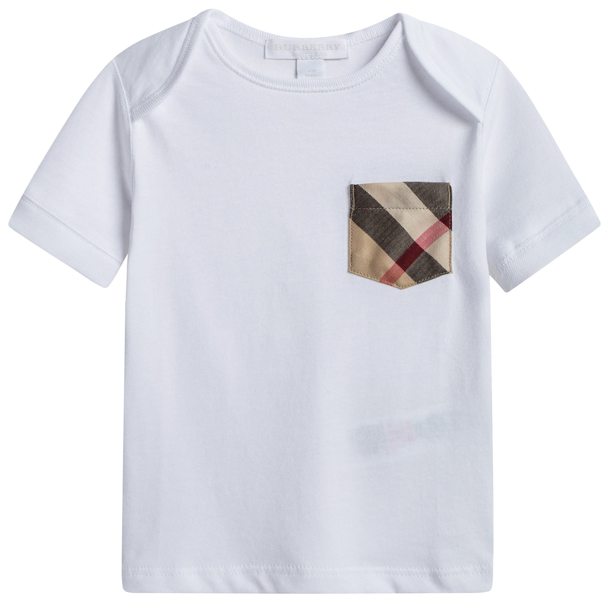 Baby White Cotton T-shirt With Check Pocket