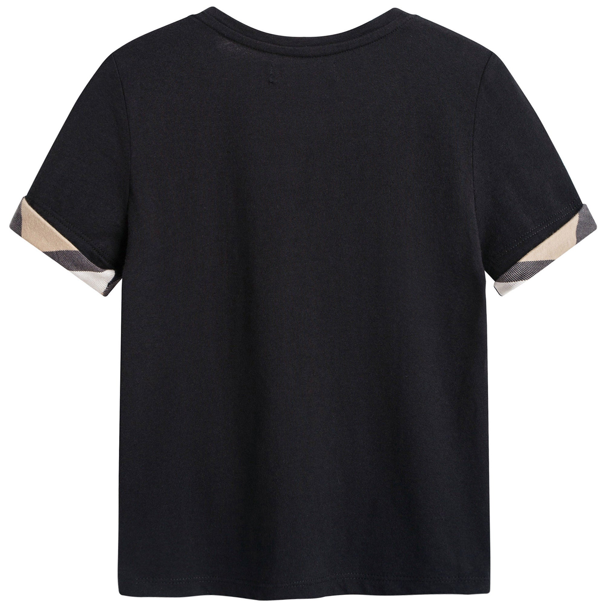 Girls Black Cotton T-shirt With Check Trim