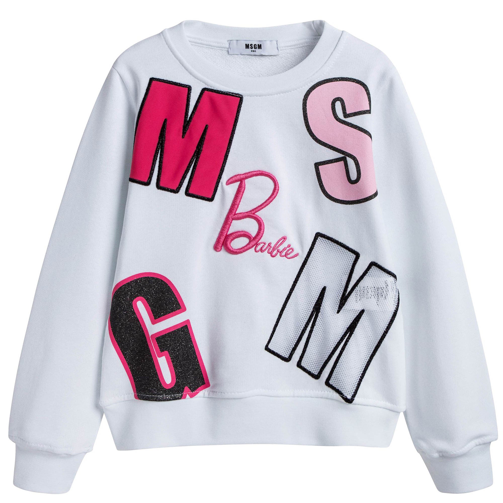 Girls White Logo Cotton Sweatshirt