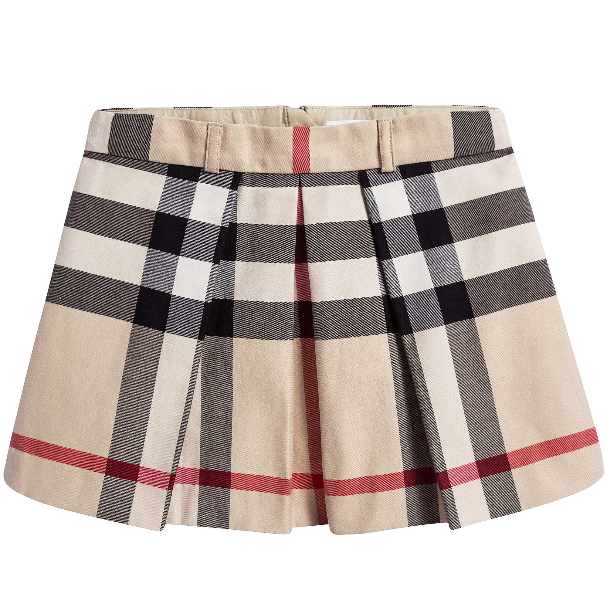 Girls Beige Check Cotton Skirt