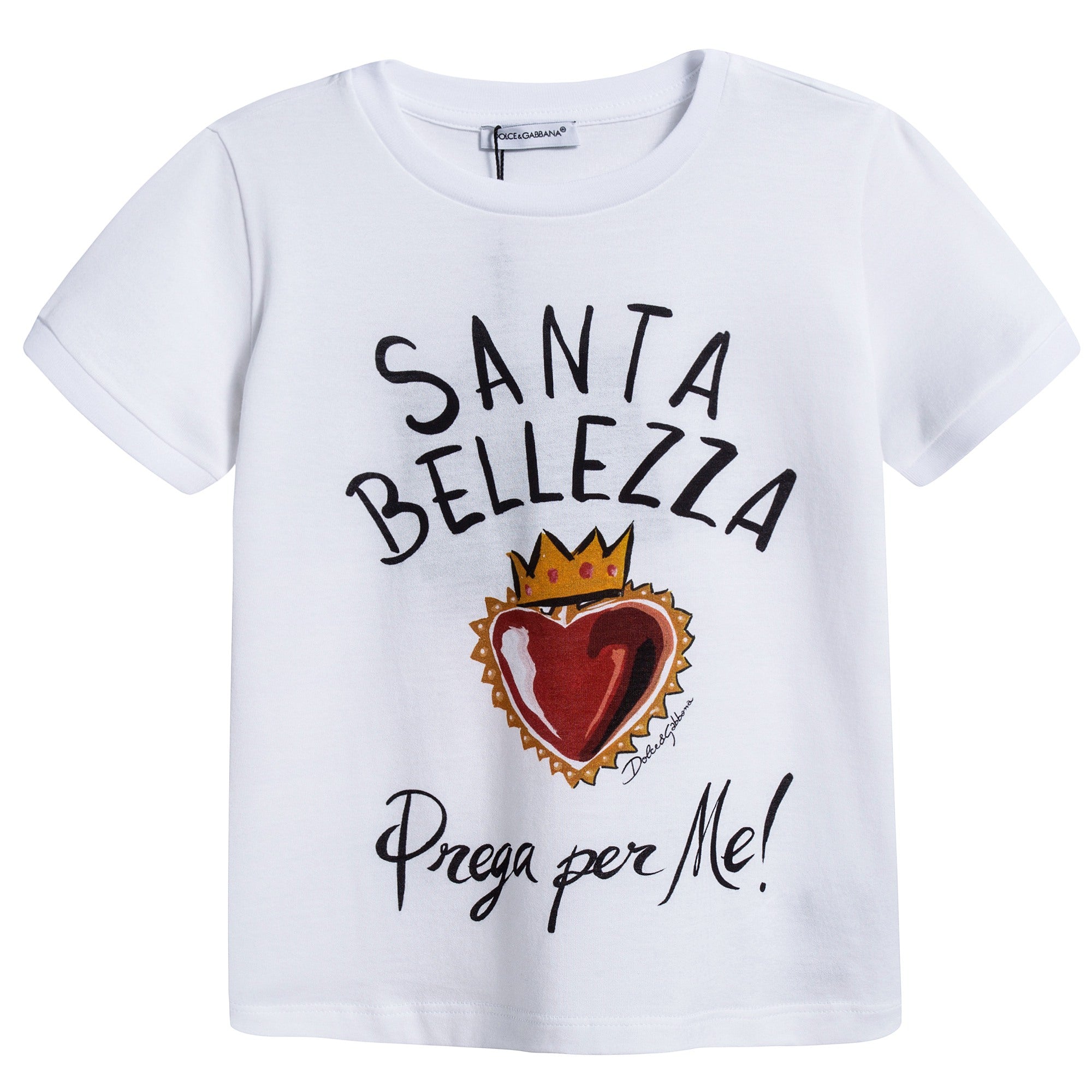 Girls White "Santa Bellezza" Cotton T-shirt