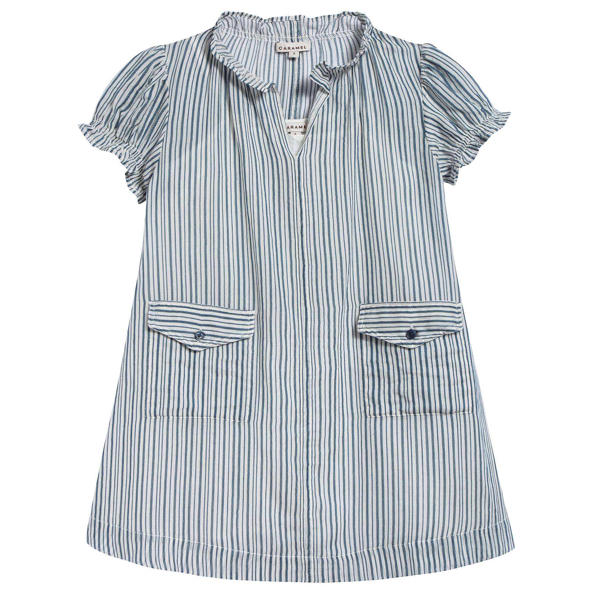 Girls Blue Stripe Cotton Woven Dress