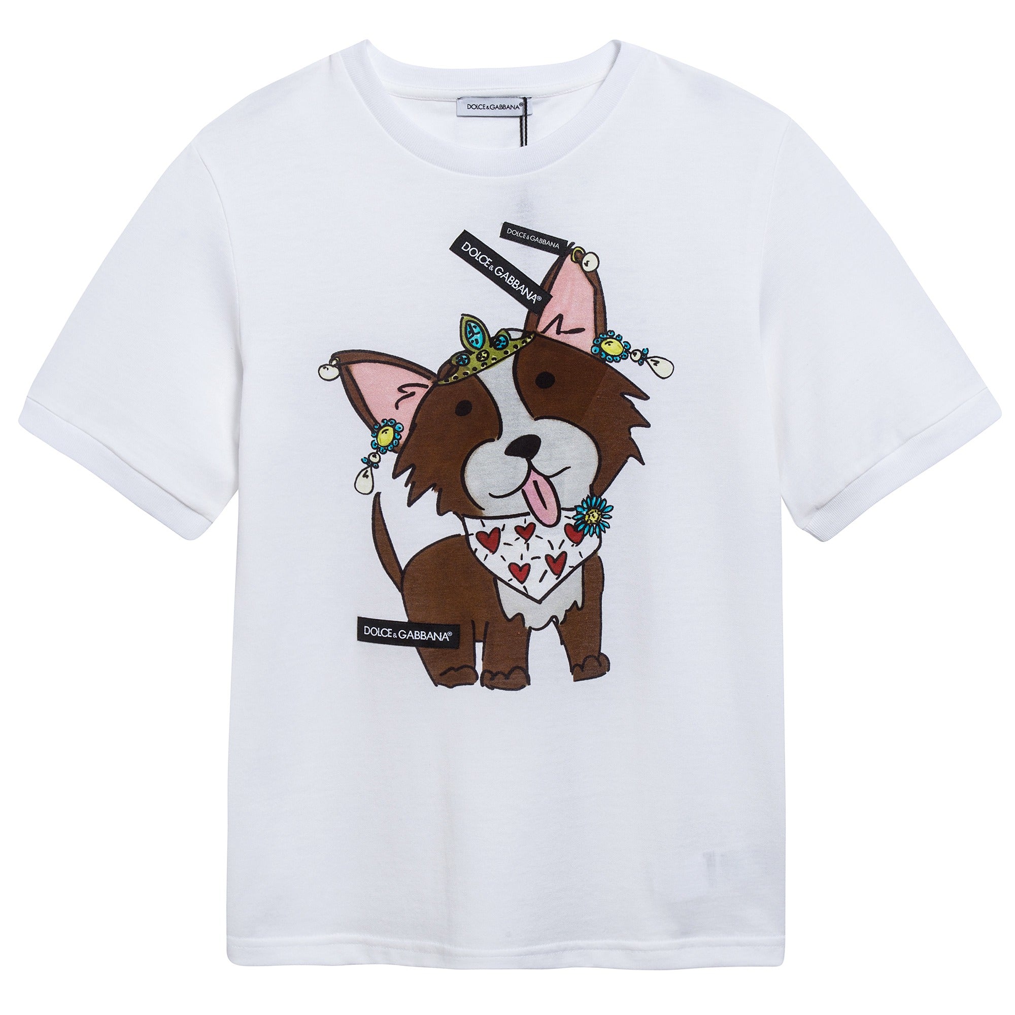 Girls White Dog Cotton T-shirt