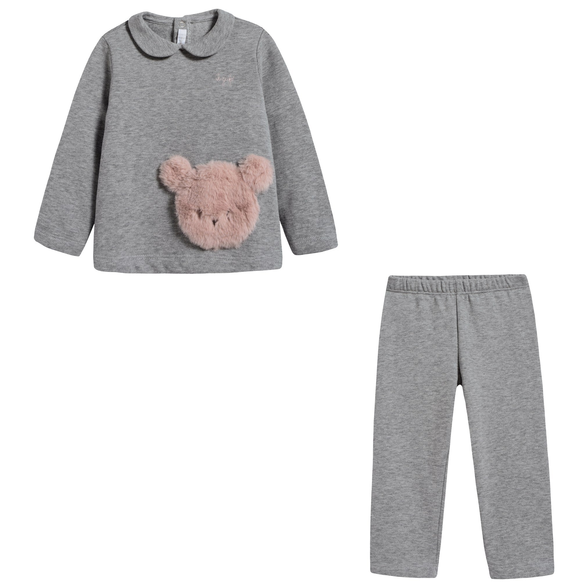 Baby Girls Grey Bear Cotton Two Piece Set