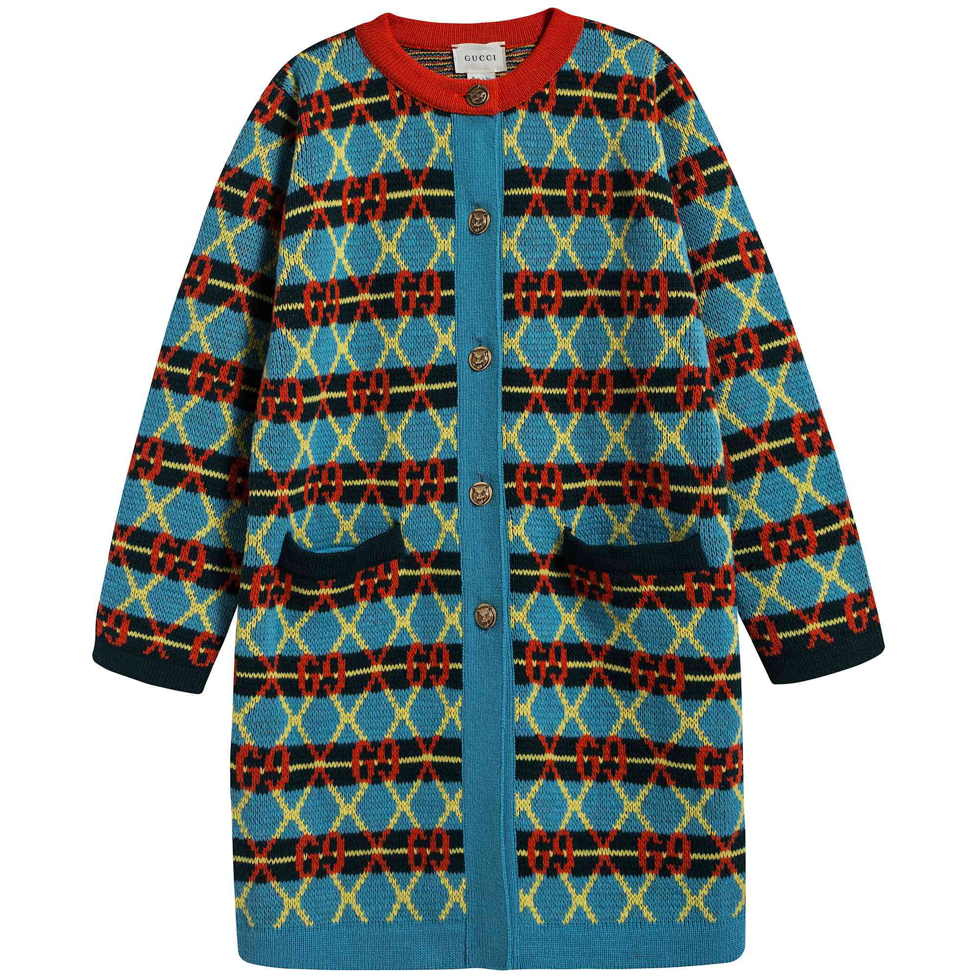 Girls Blue & Green Wool Coat