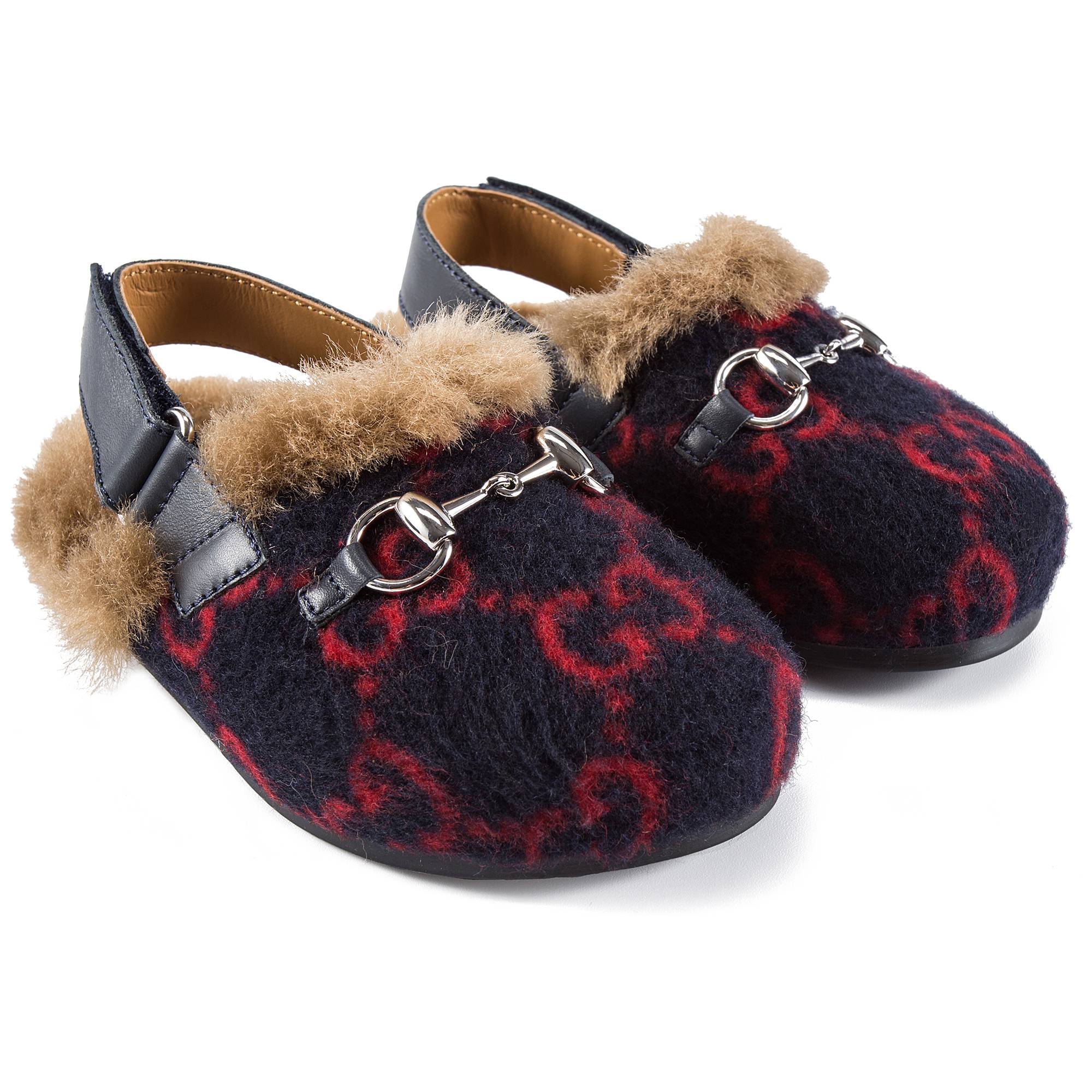Baby Girls Blue GG Faux Fur Shoes