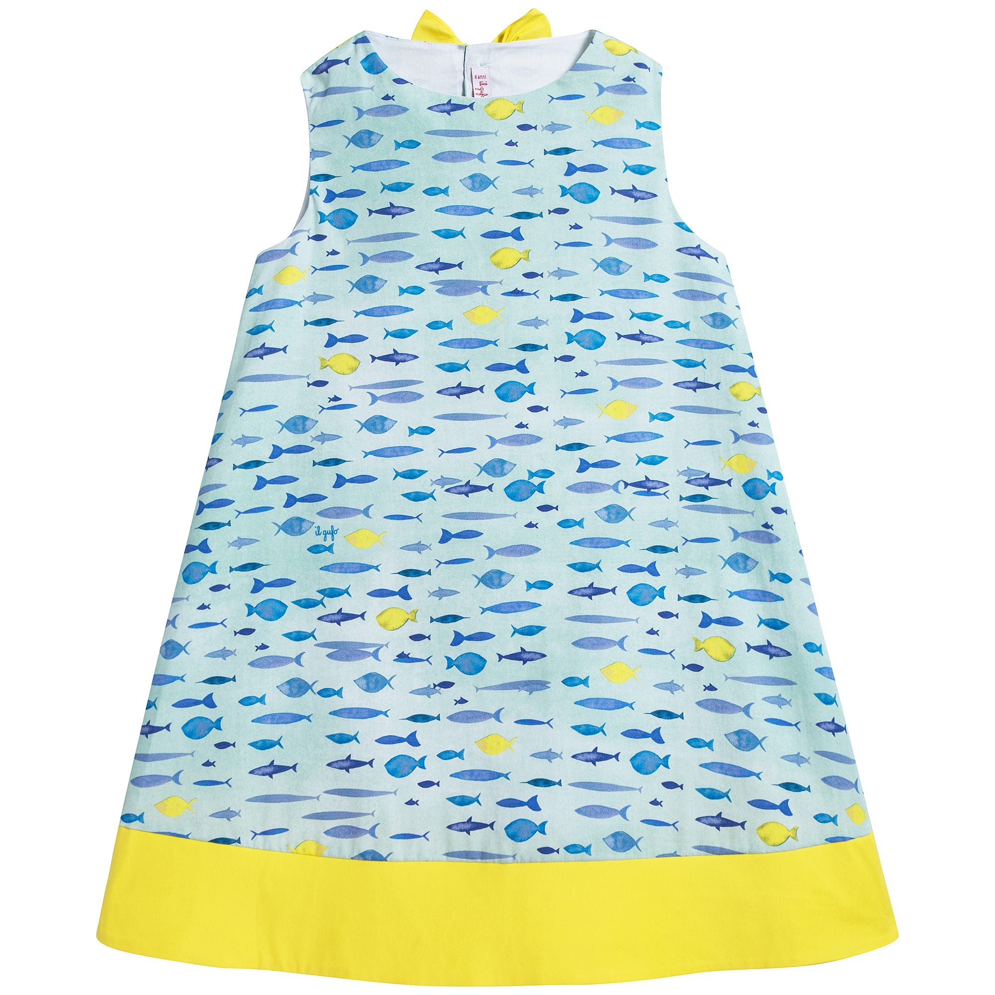 Girls Green & Yellow Printed Cotton Dress