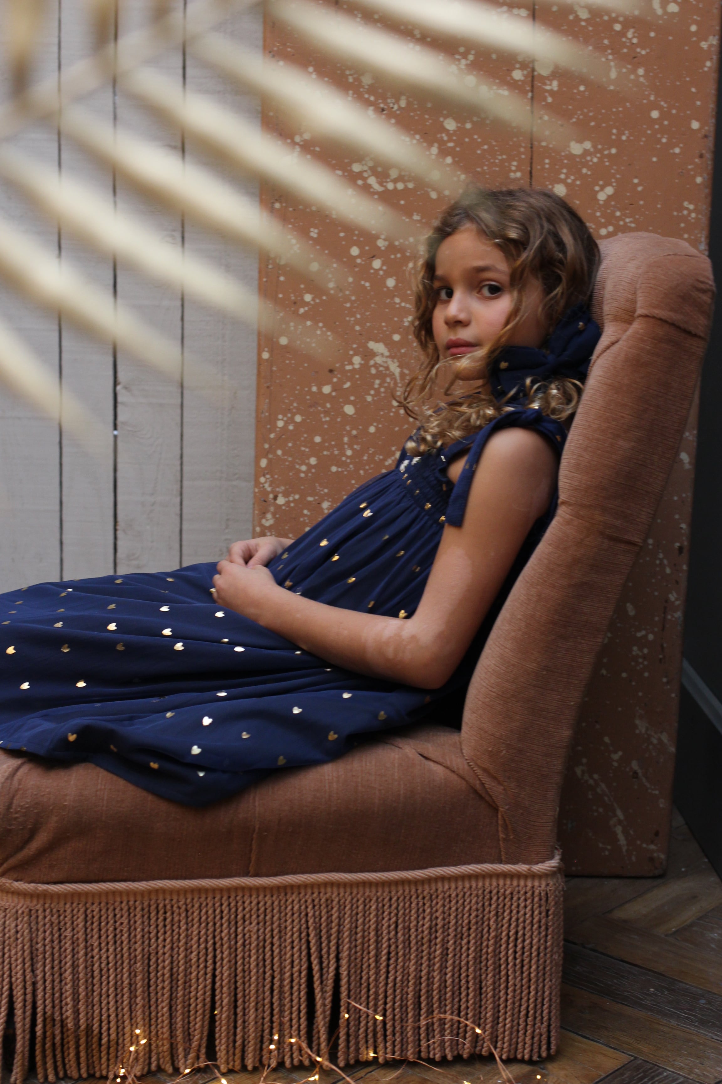 Girls Blue Heart Cotton Dress