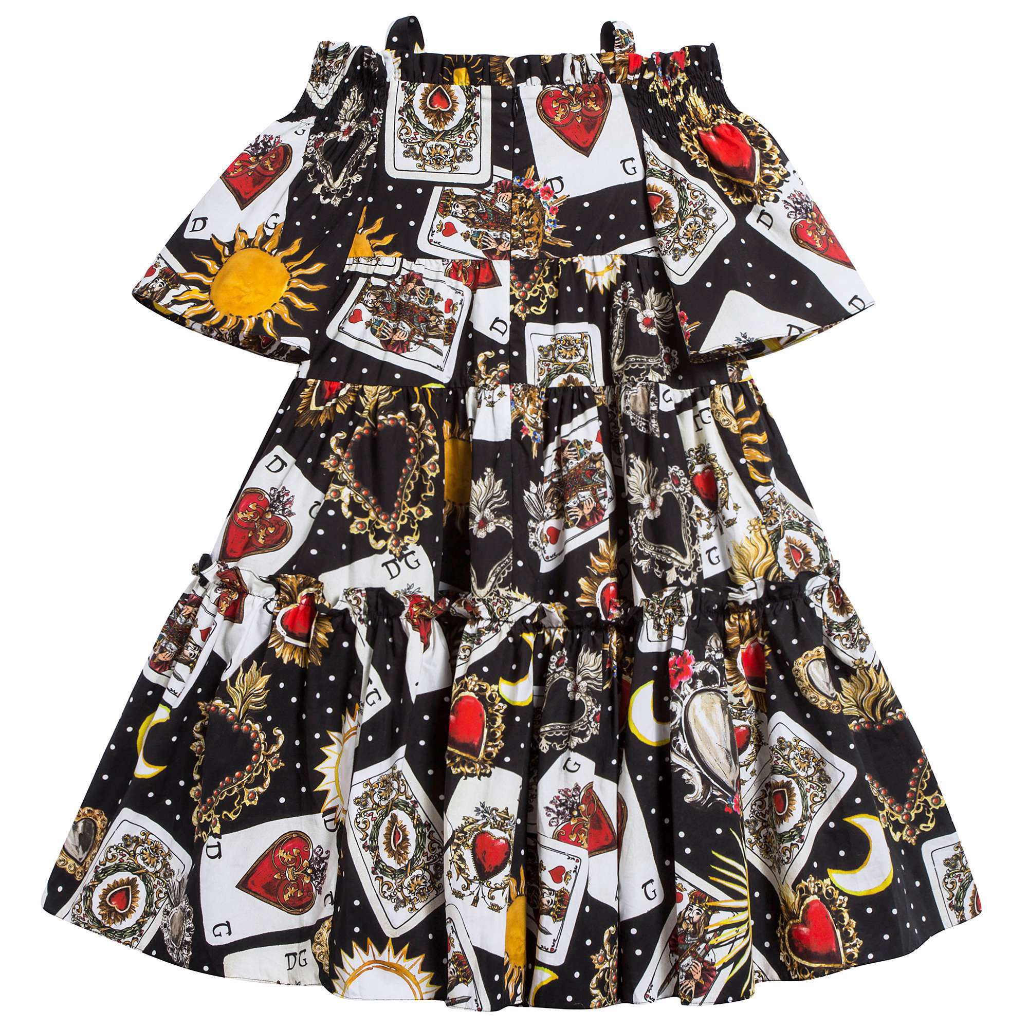 Girls Black “Poker Printed” Cotton Dress
