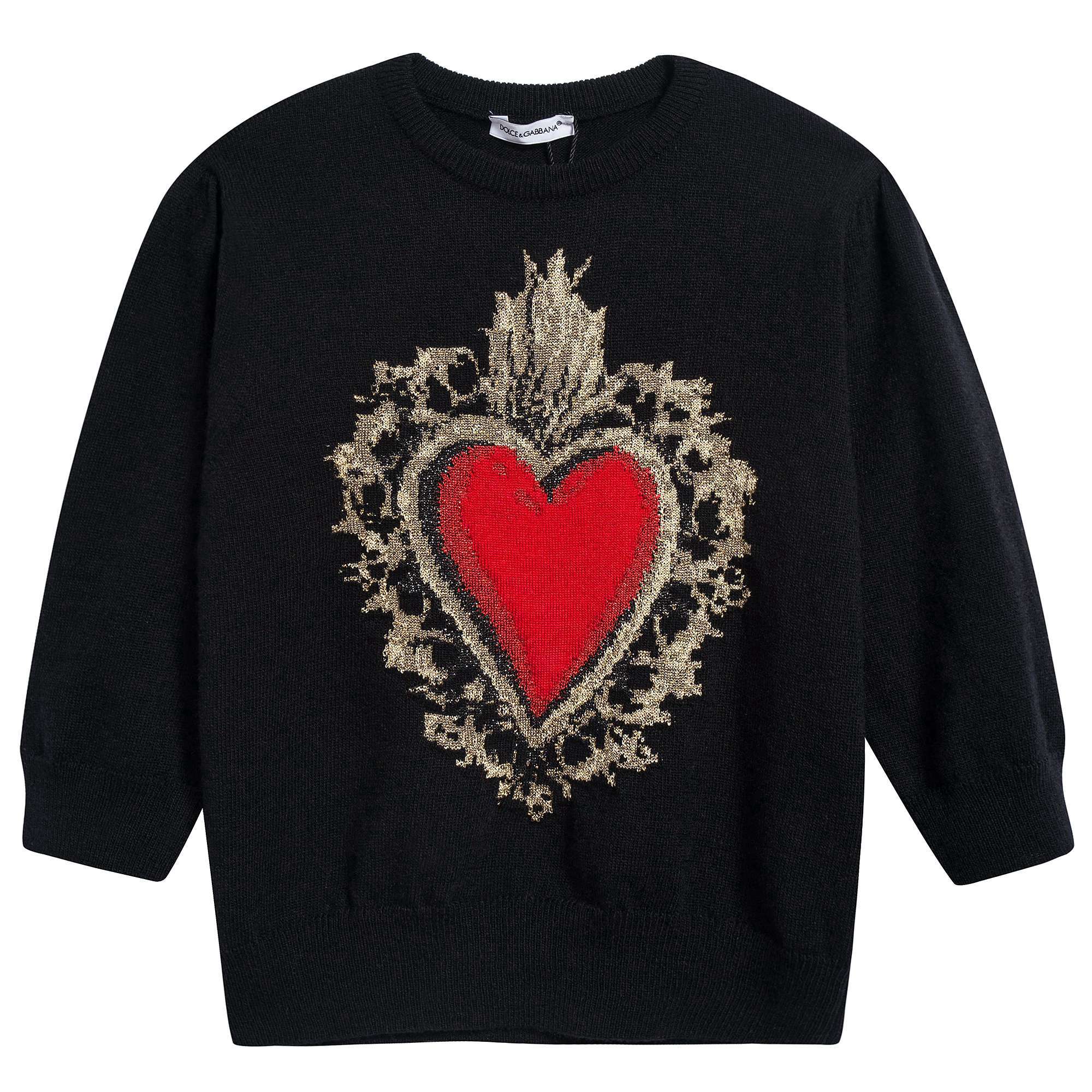 Girls Black "Love" Printed Wool Sweater