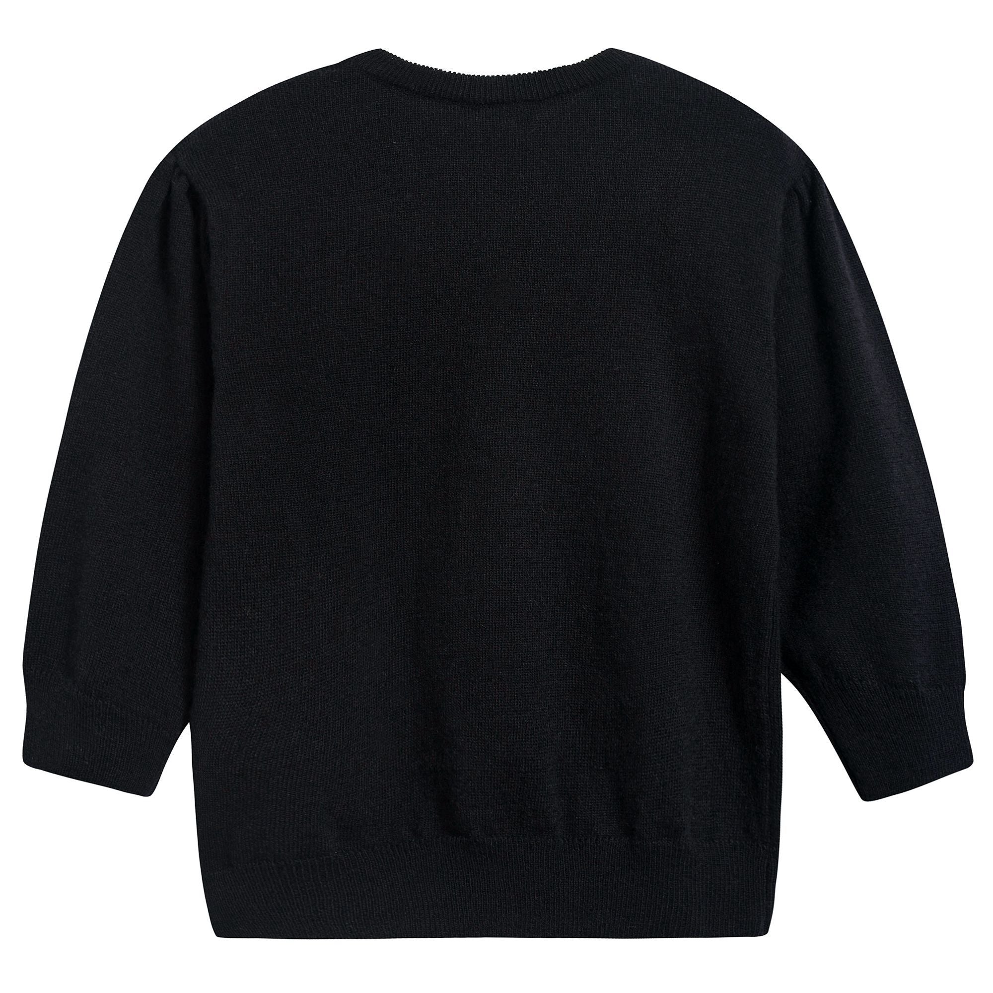 Girls Black "Love" Printed Wool Sweater