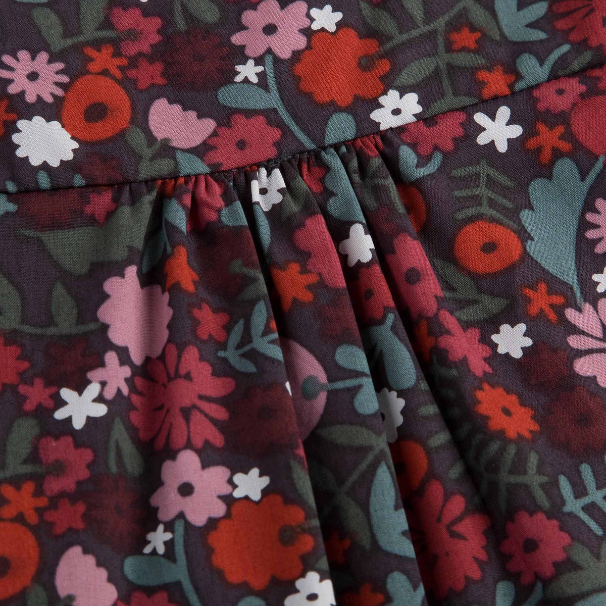 Girls Antique Red Floral Printed Trims Dress - CÉMAROSE | Children's Fashion Store - 6