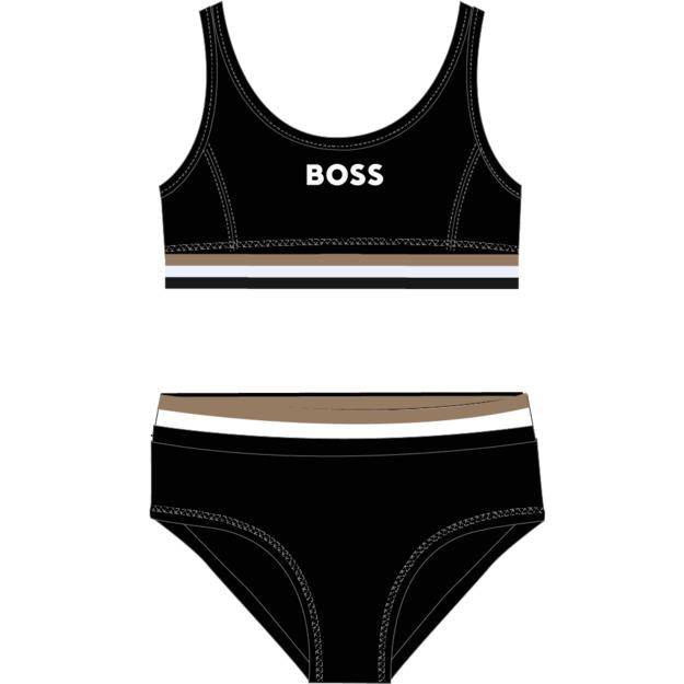 Girls Black Logo Swimsuit