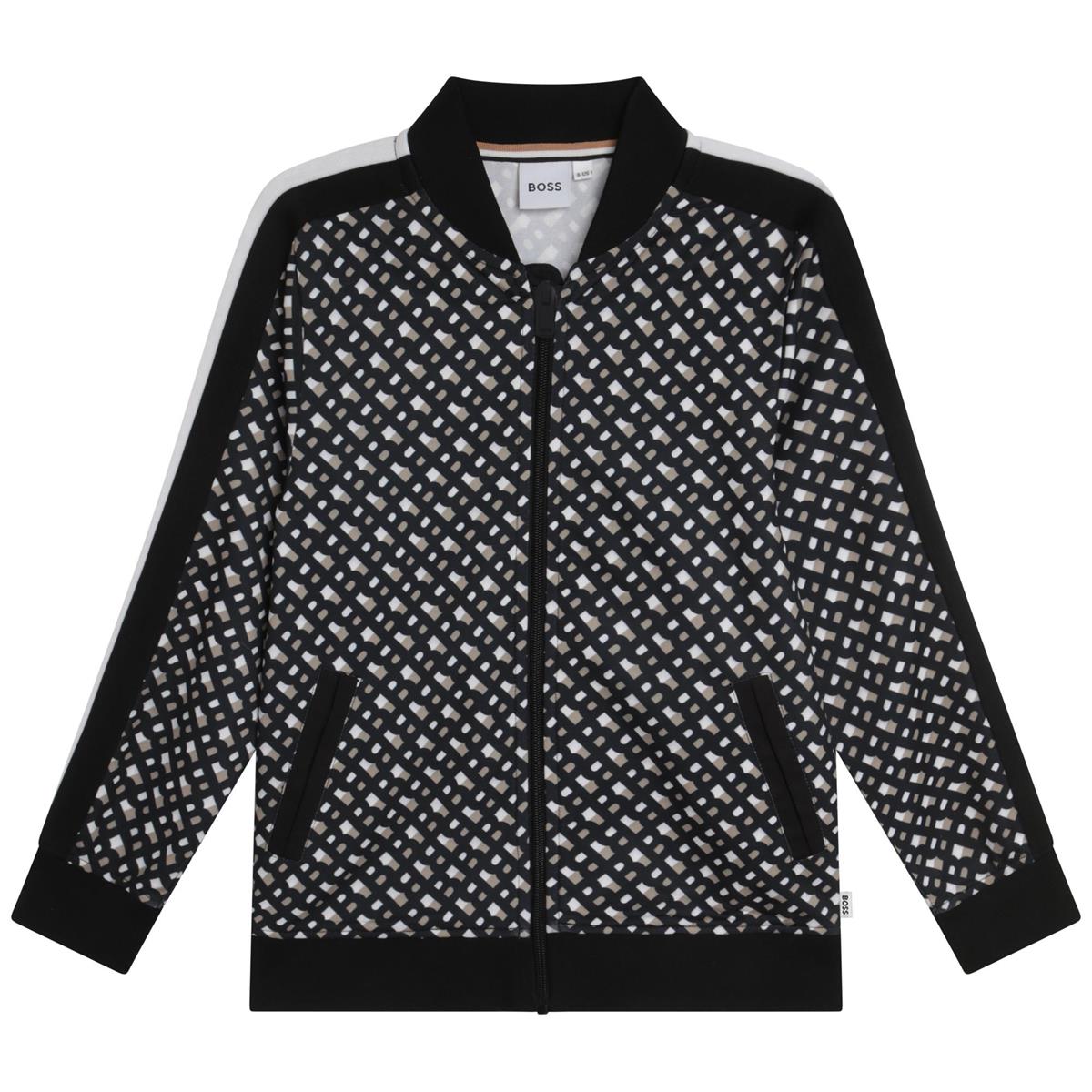Girls Black Logo Zip-Up Top