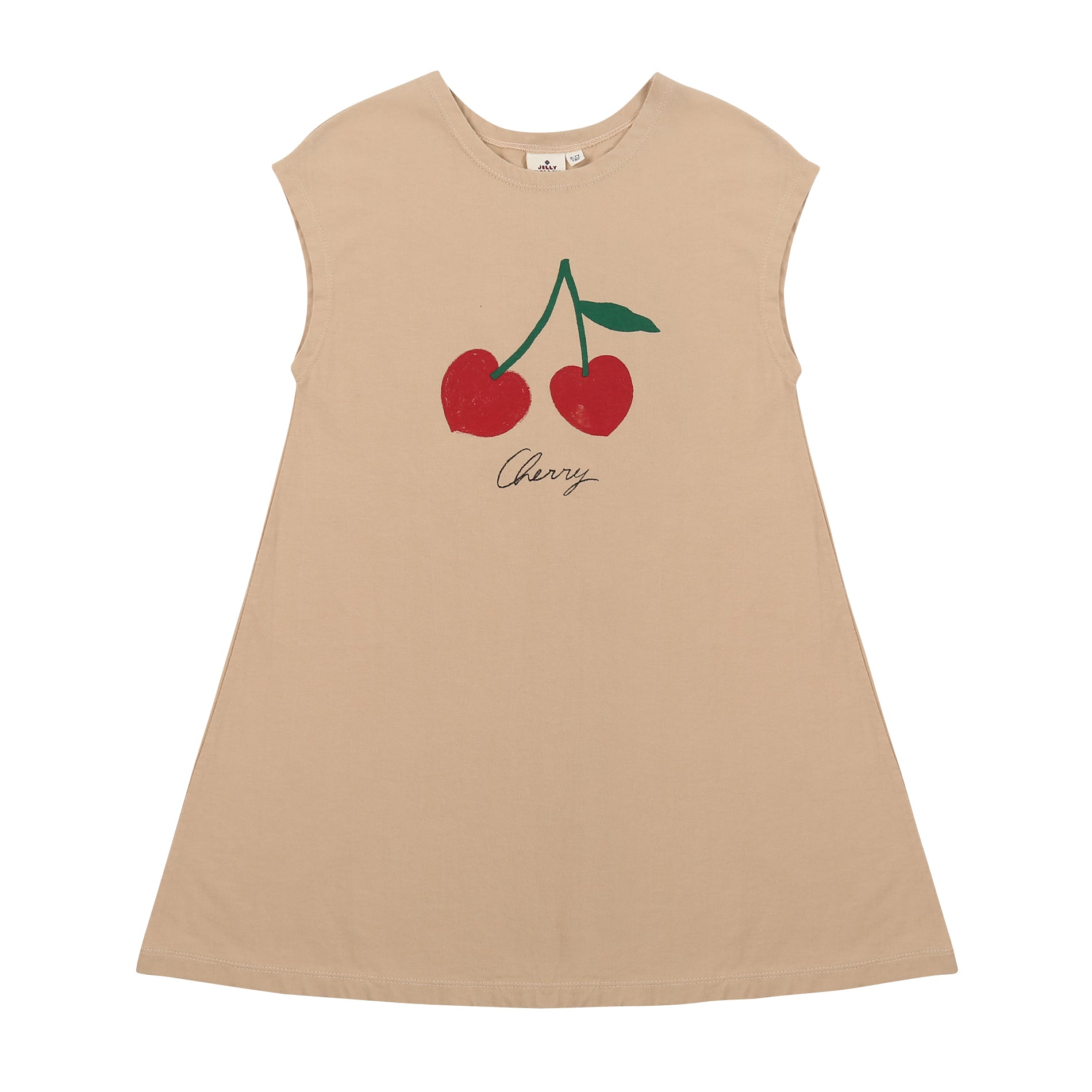 Girls Beige Cherry Cotton Dress