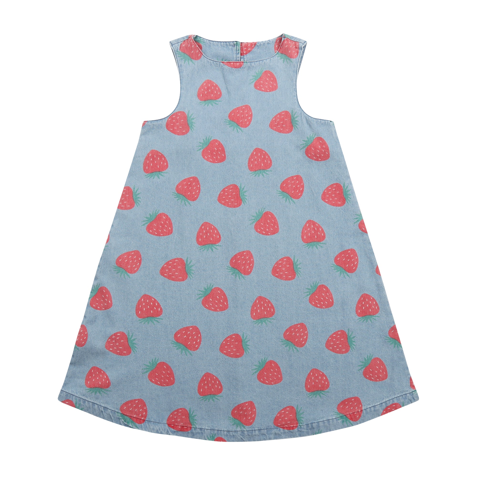 Girls Blue Printed Denim Dress