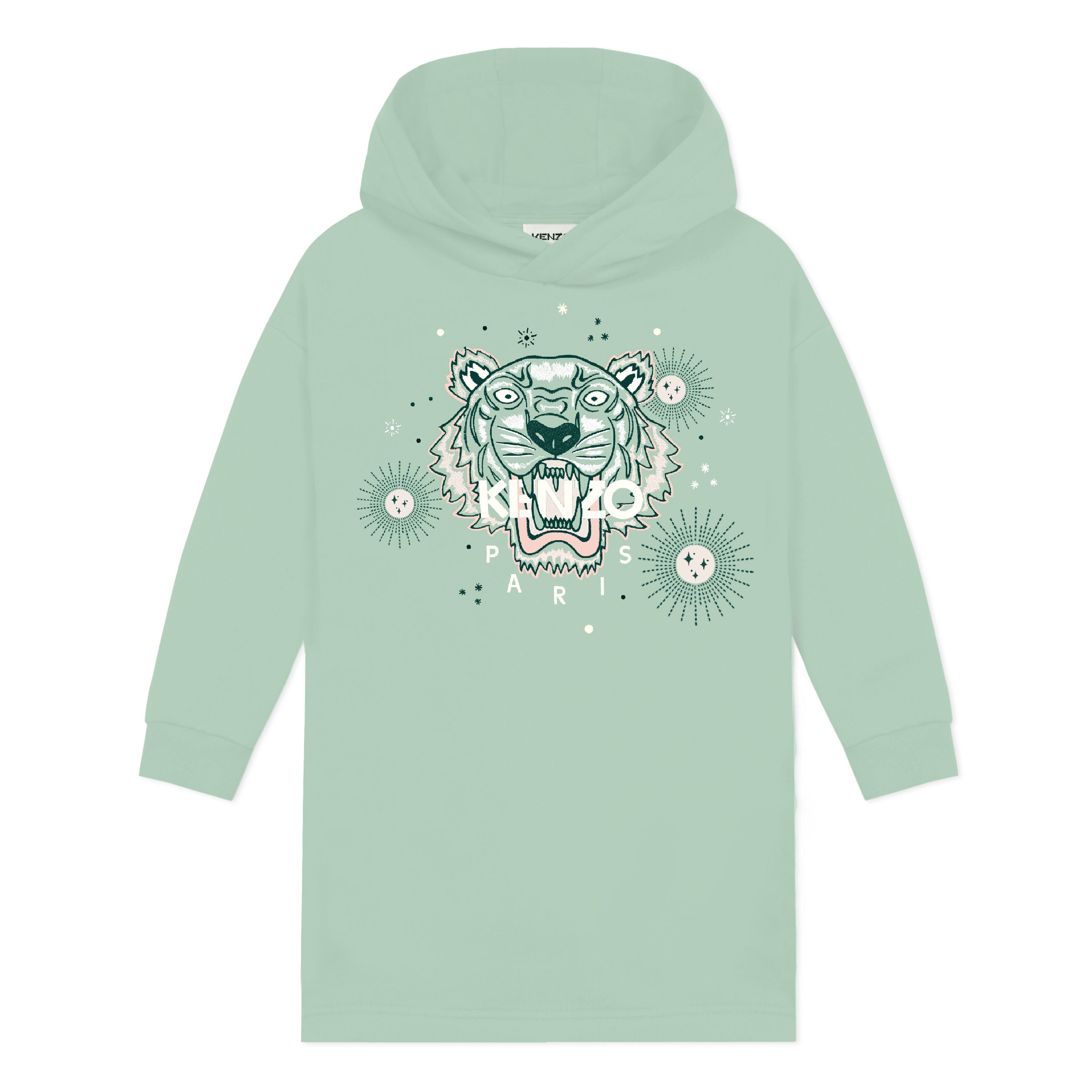Girls Green Logo Cotton Hooded Dress