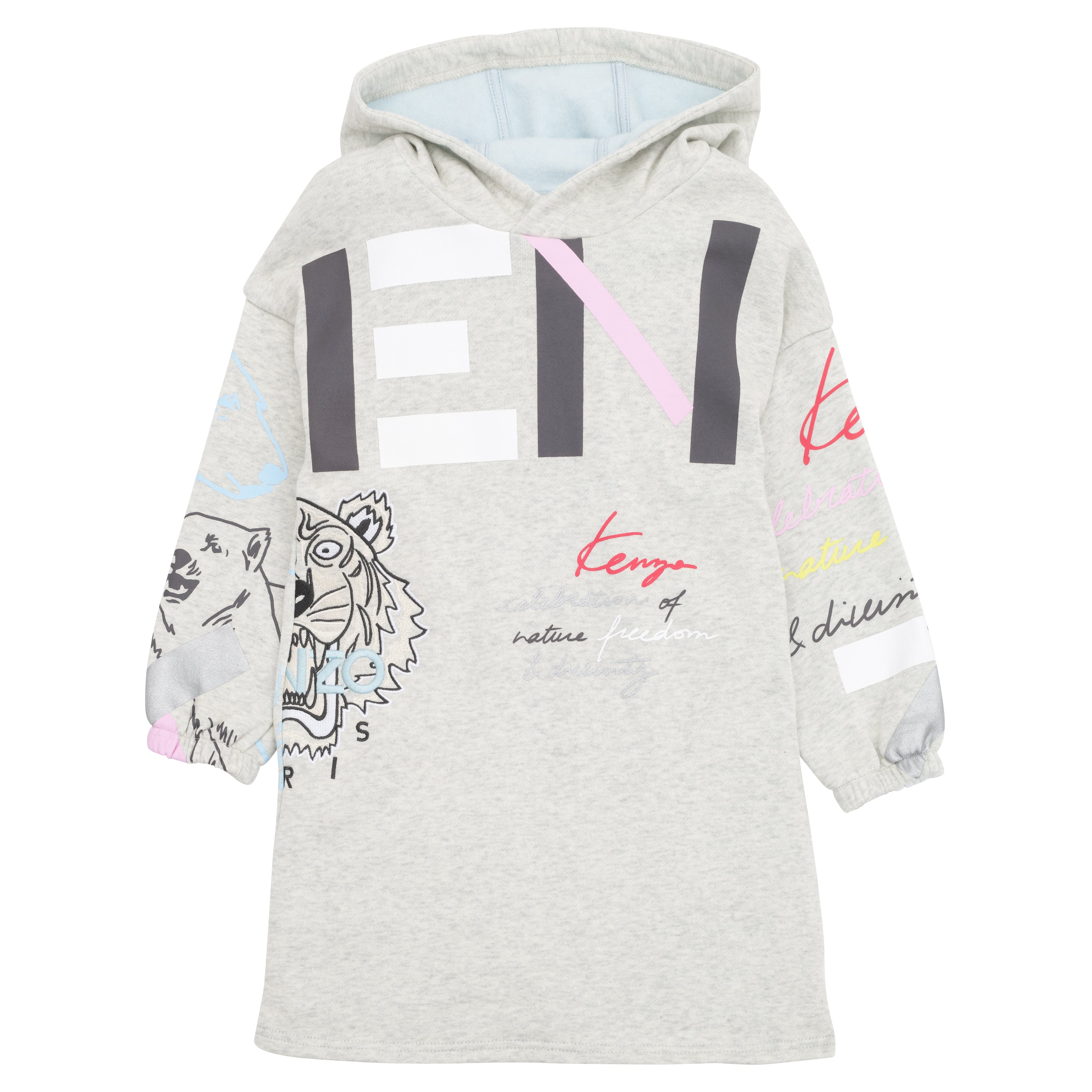 Girls Beige Hooded Sweatshirt Dress