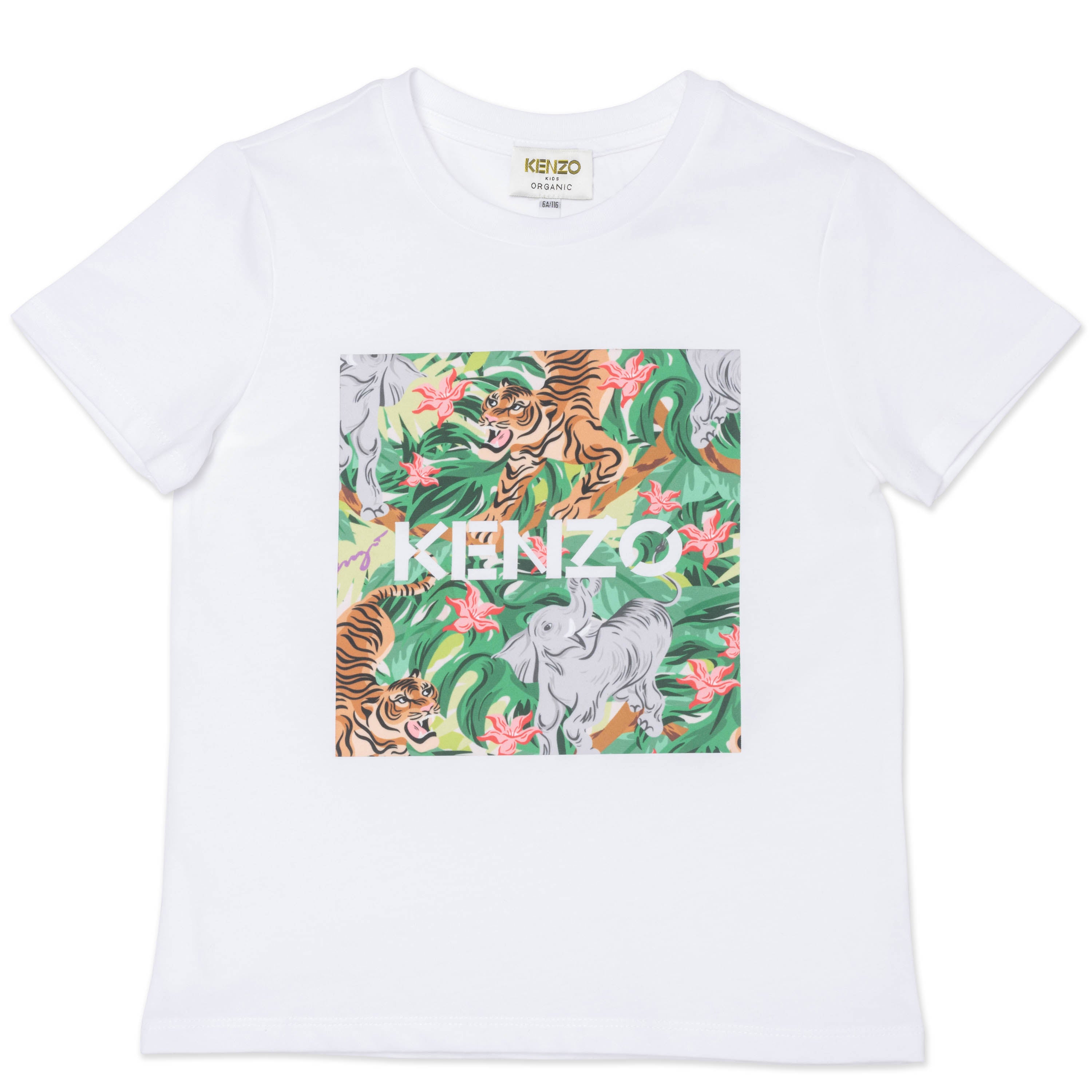 Girls White Printing Cotton T-Shirt