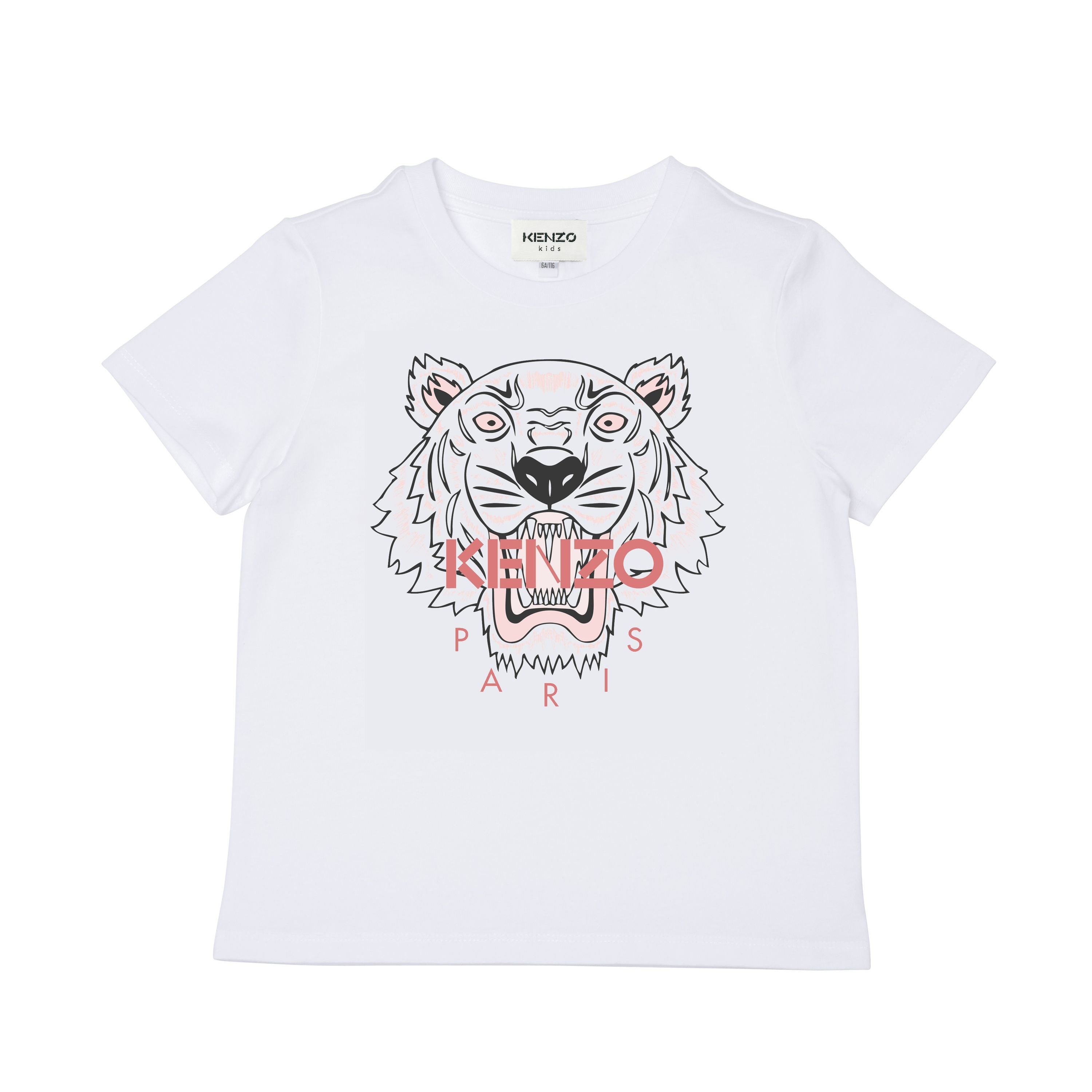 Girls White Tiger Cotton T-Shirt