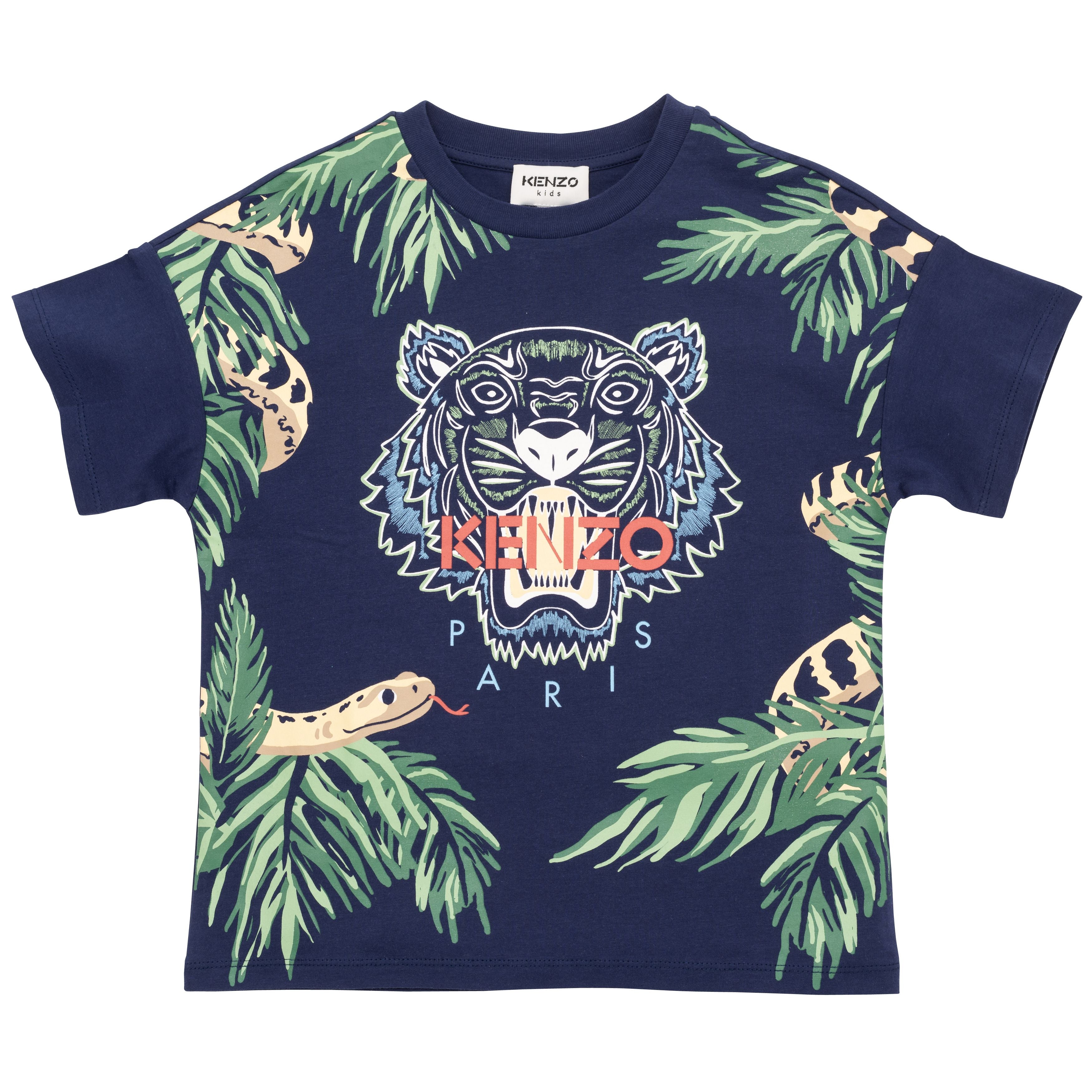 Boys Blue Tiger Cotton T-Shirt