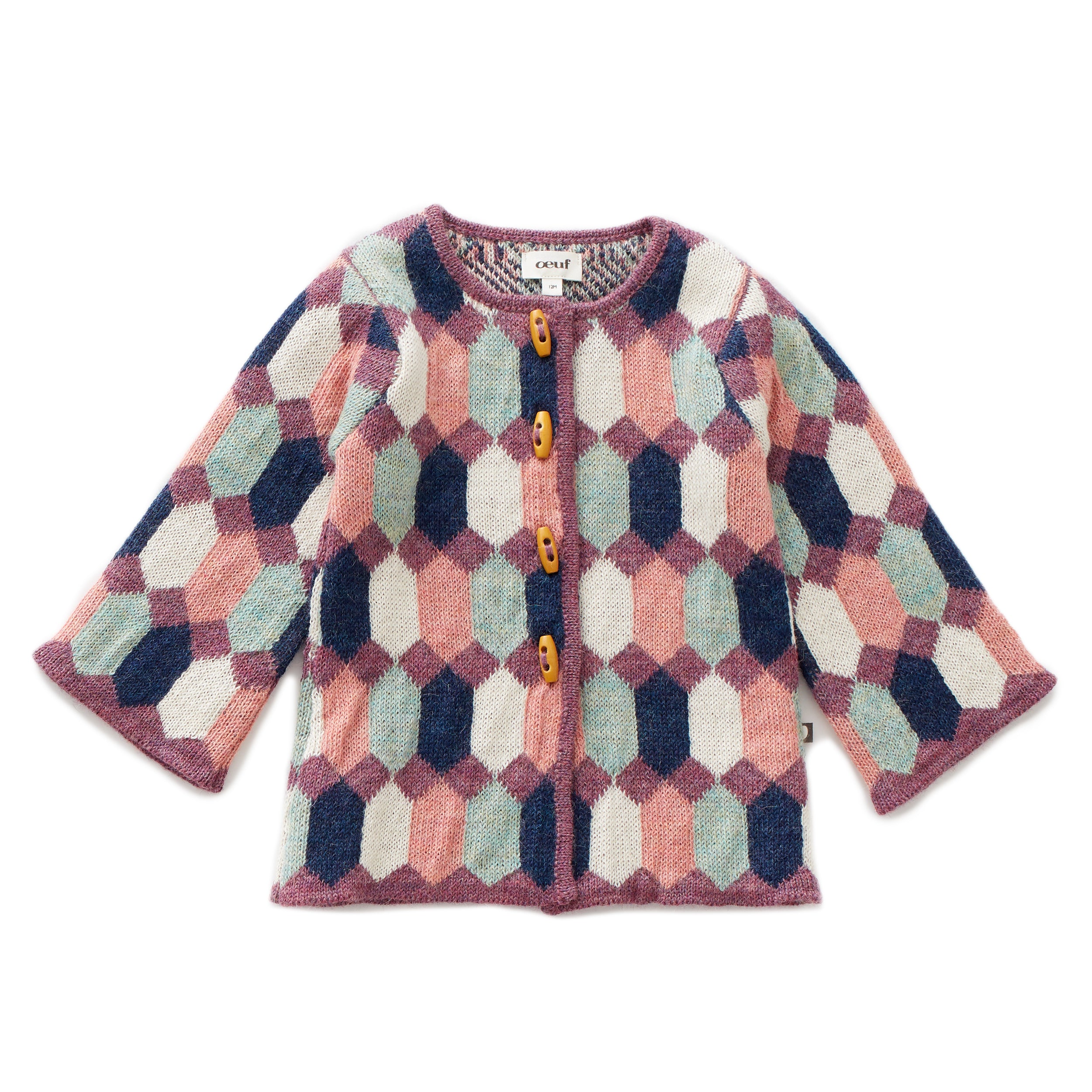 Girls Blue Diamond Pattern Alpaca Coat
