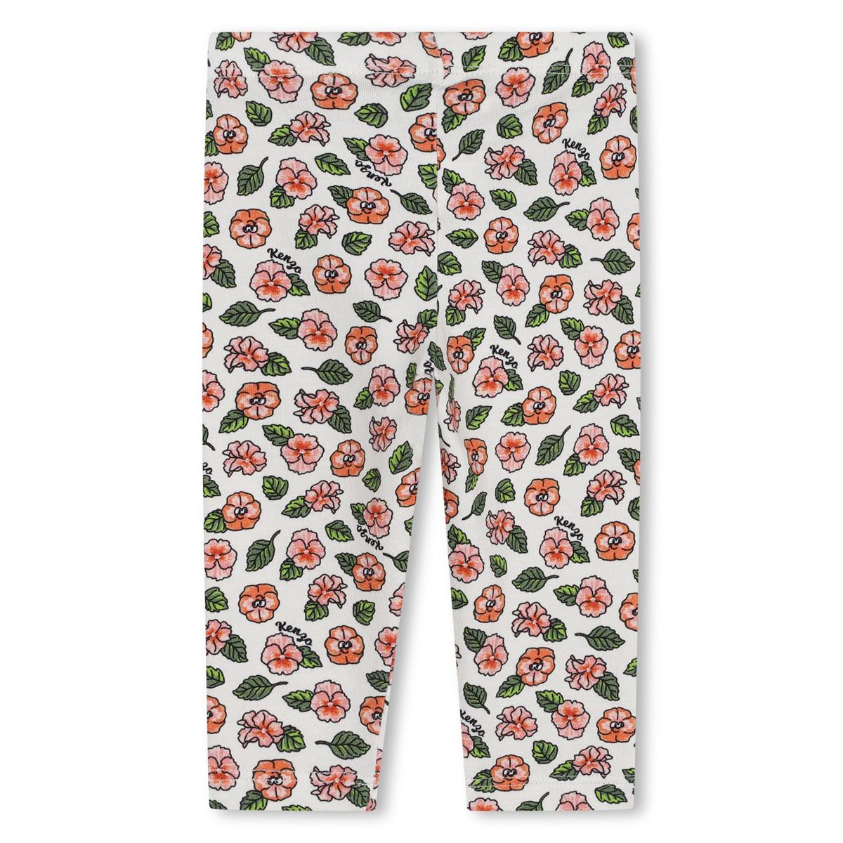 Baby Girls White Flowers Cotton Leggings