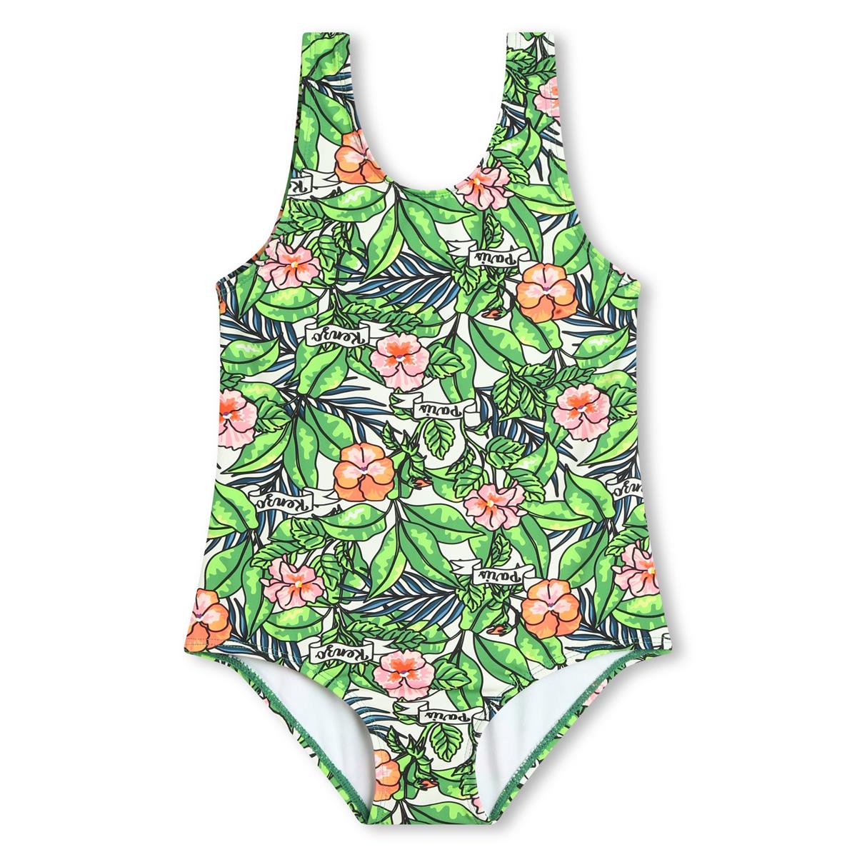 Girls Green Flowers Swimsuit