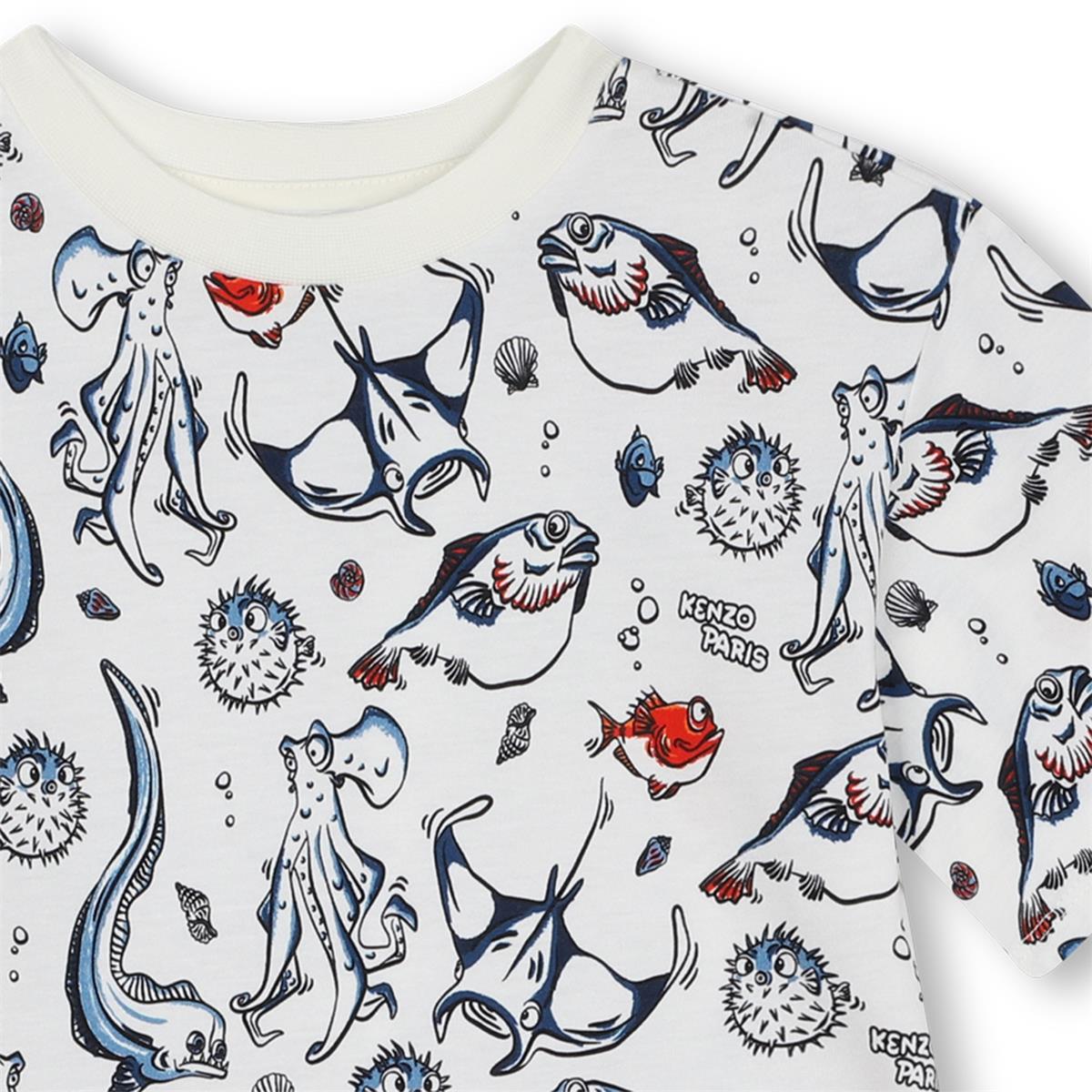Girls White Printed Cotton Dress