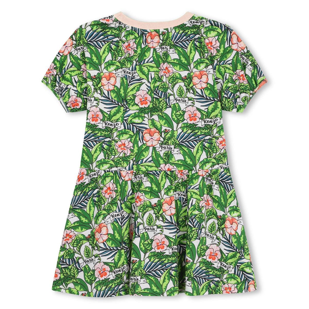 Girls Green Flowers Cotton Dress