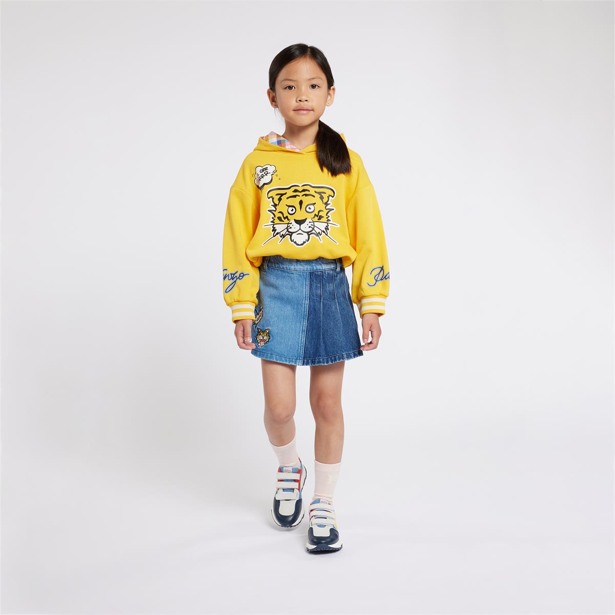 Girls Yellow Hooded Cotton Sweatshirt