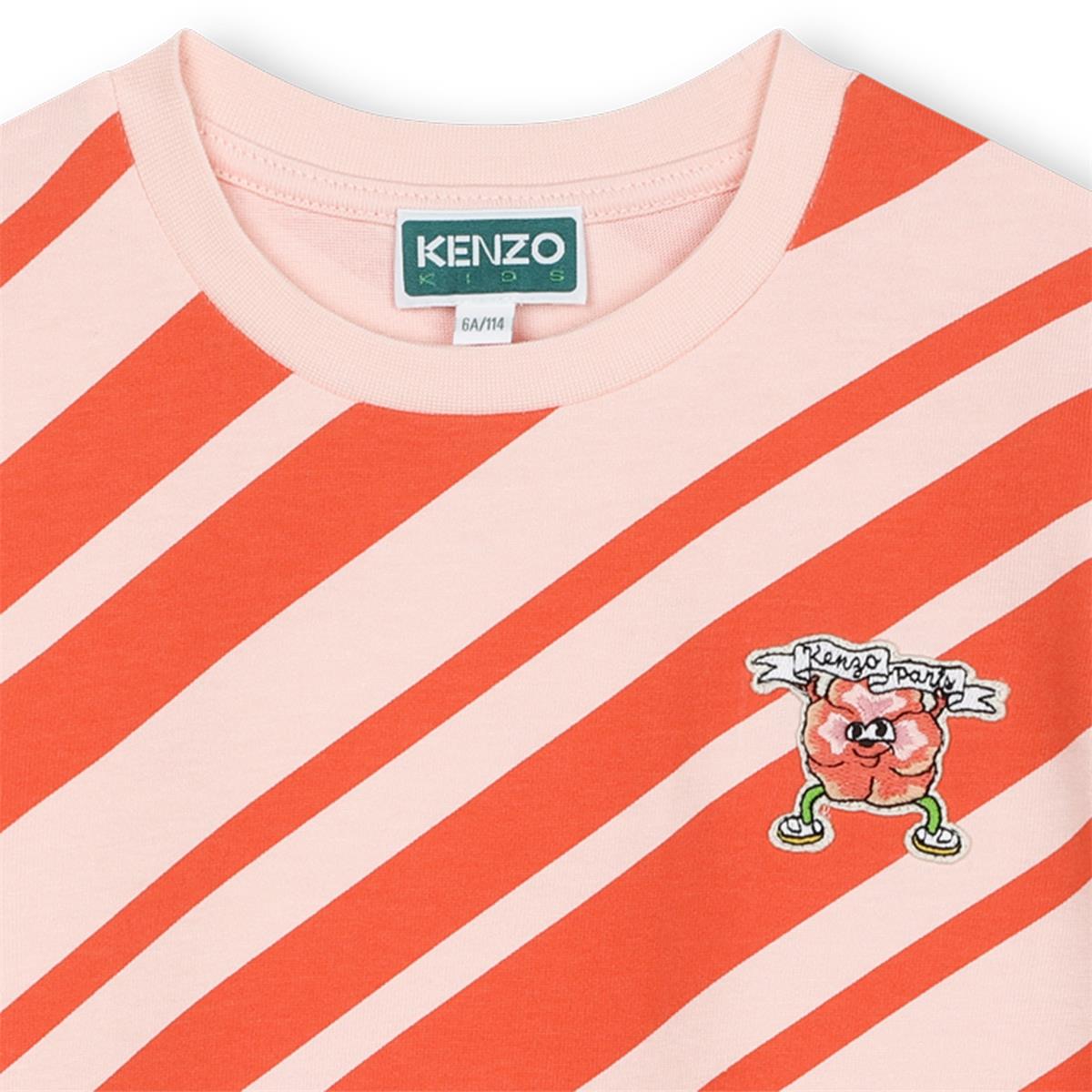 Girls Orange Stripes Cotton T-Shirt