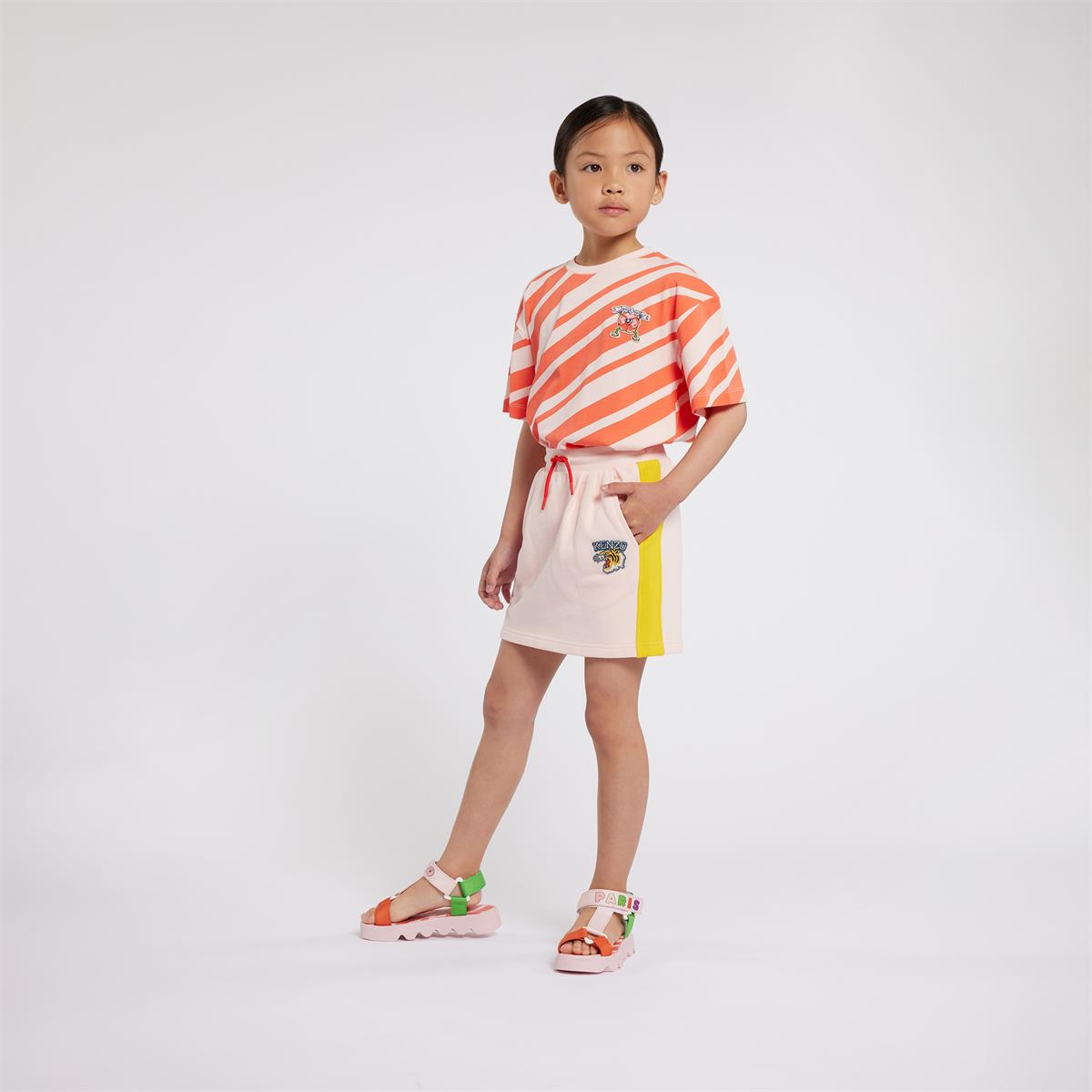 Girls Orange Stripes Cotton T-Shirt