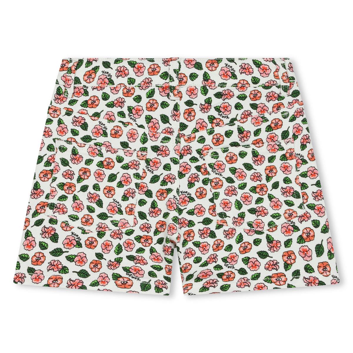 Girls White Flowers Cotton Shorts