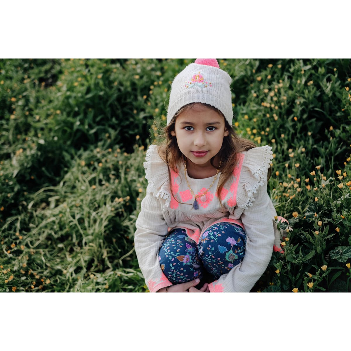 Girls Blue Pine Cone Cotton Trousers