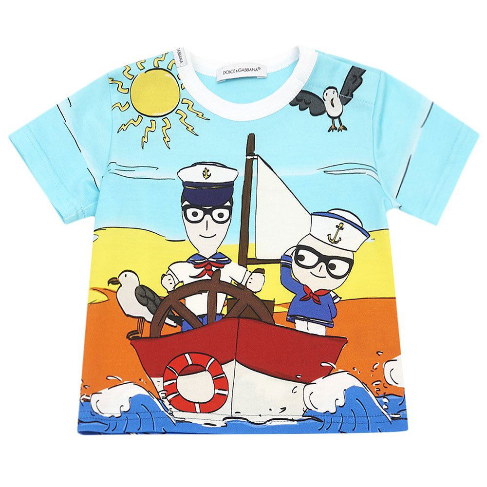 Baby Multicolor Cotton T-Shirt With Navy Print - CÉMAROSE | Children's Fashion Store - 1