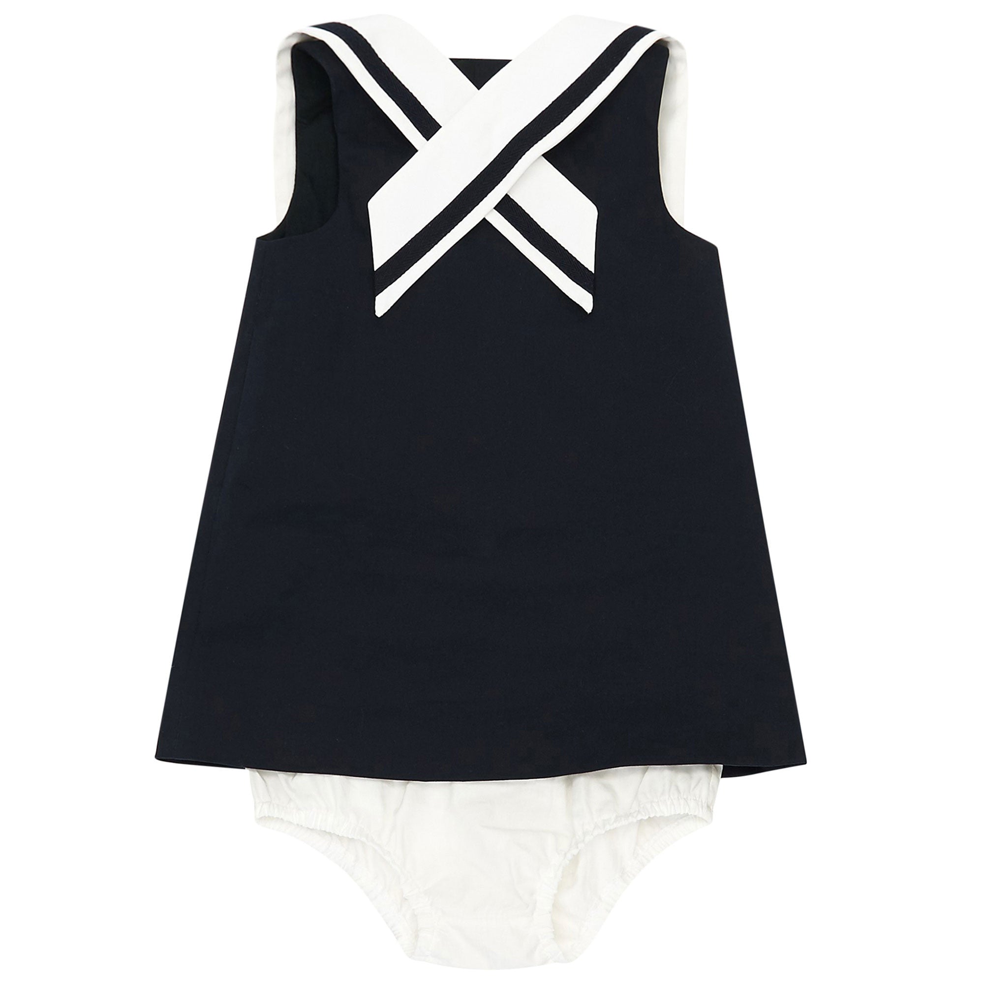 Baby Girls Navy Blue Sailor Dress with Collar