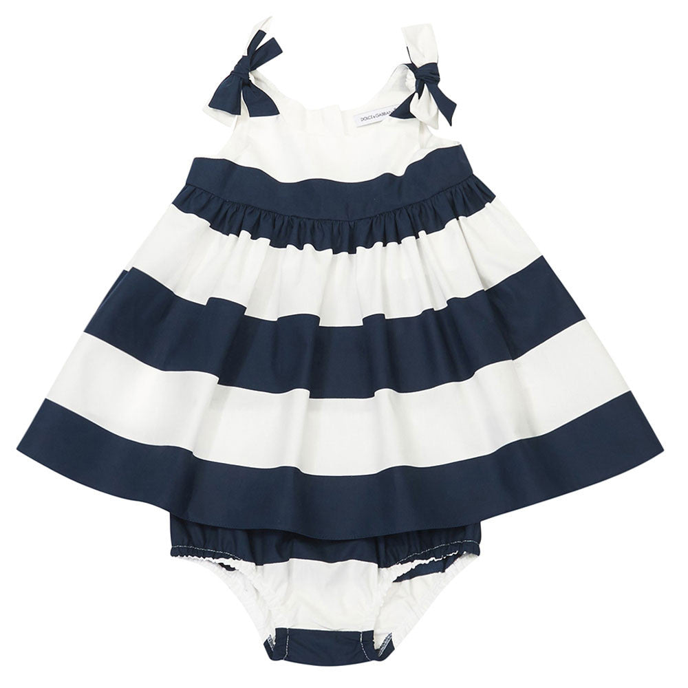Baby Girls Blue & White Dress with Bloomers - CÉMAROSE | Children's Fashion Store - 1