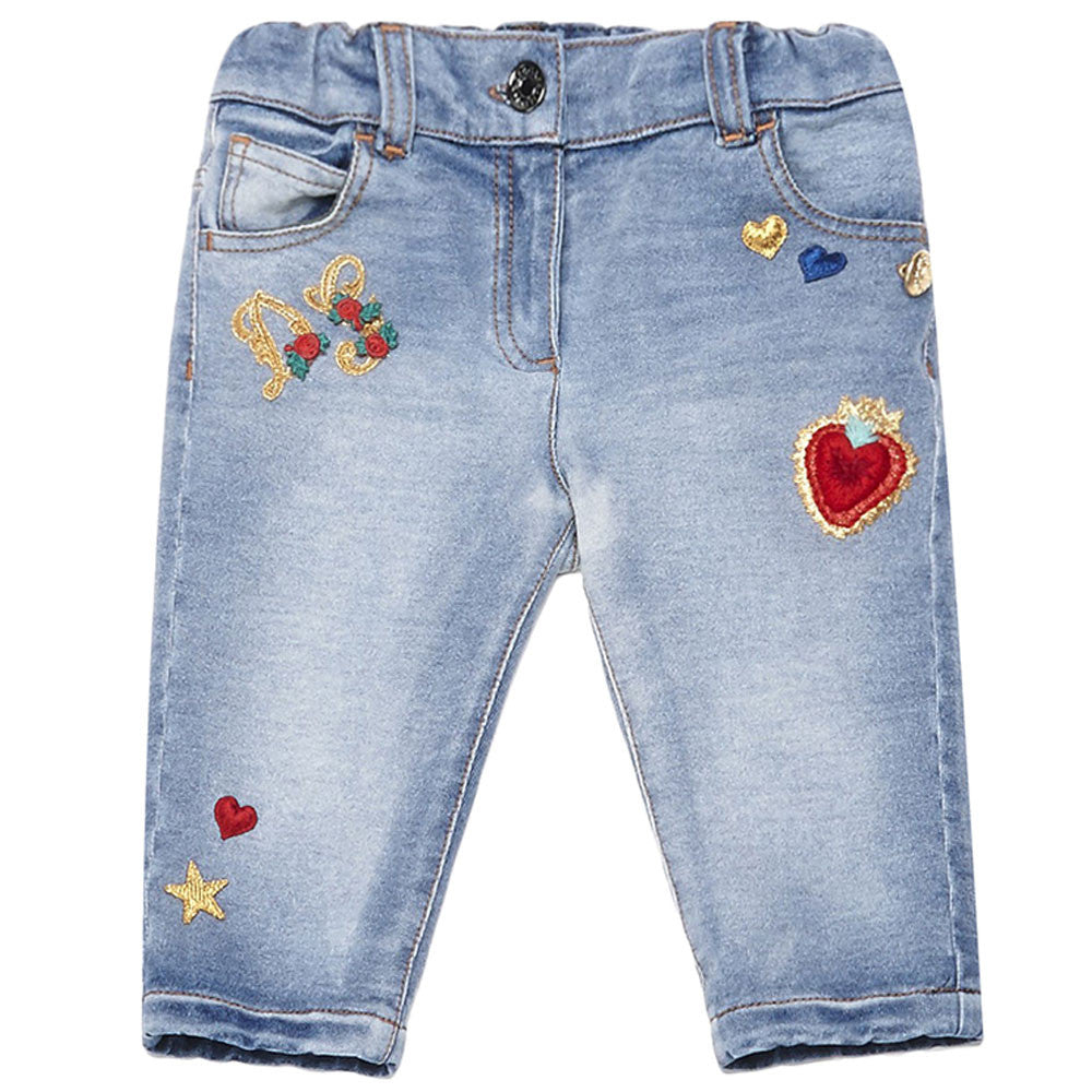Baby Girls Blue Embroidered Jeans