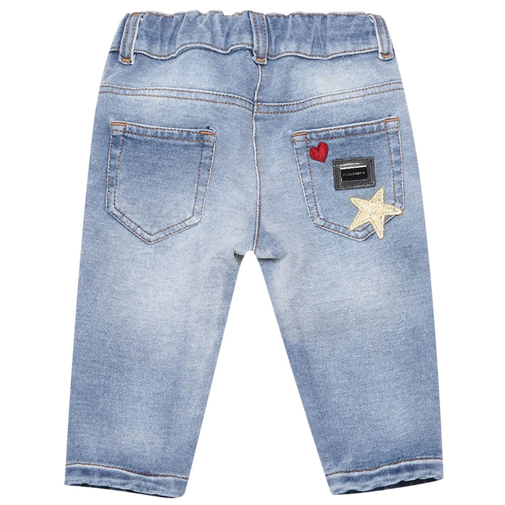 Baby Girls Blue Embroidered Jeans