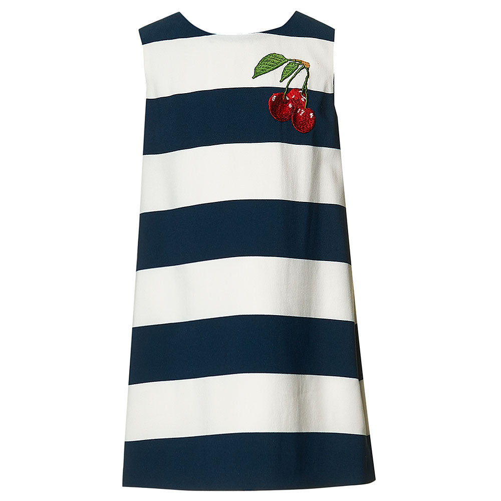 Girls Blue &White striped Dresses With Cherry - CÉMAROSE | Children's Fashion Store - 1