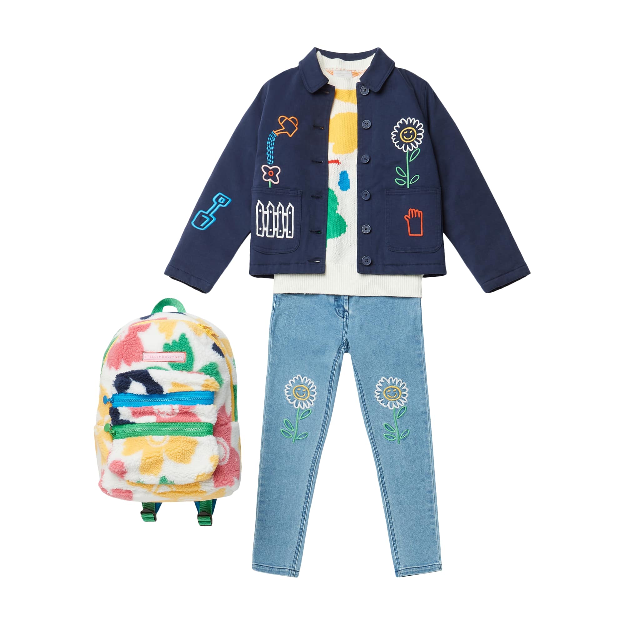 Girls Dark Blue Embroidered Denim Jacket