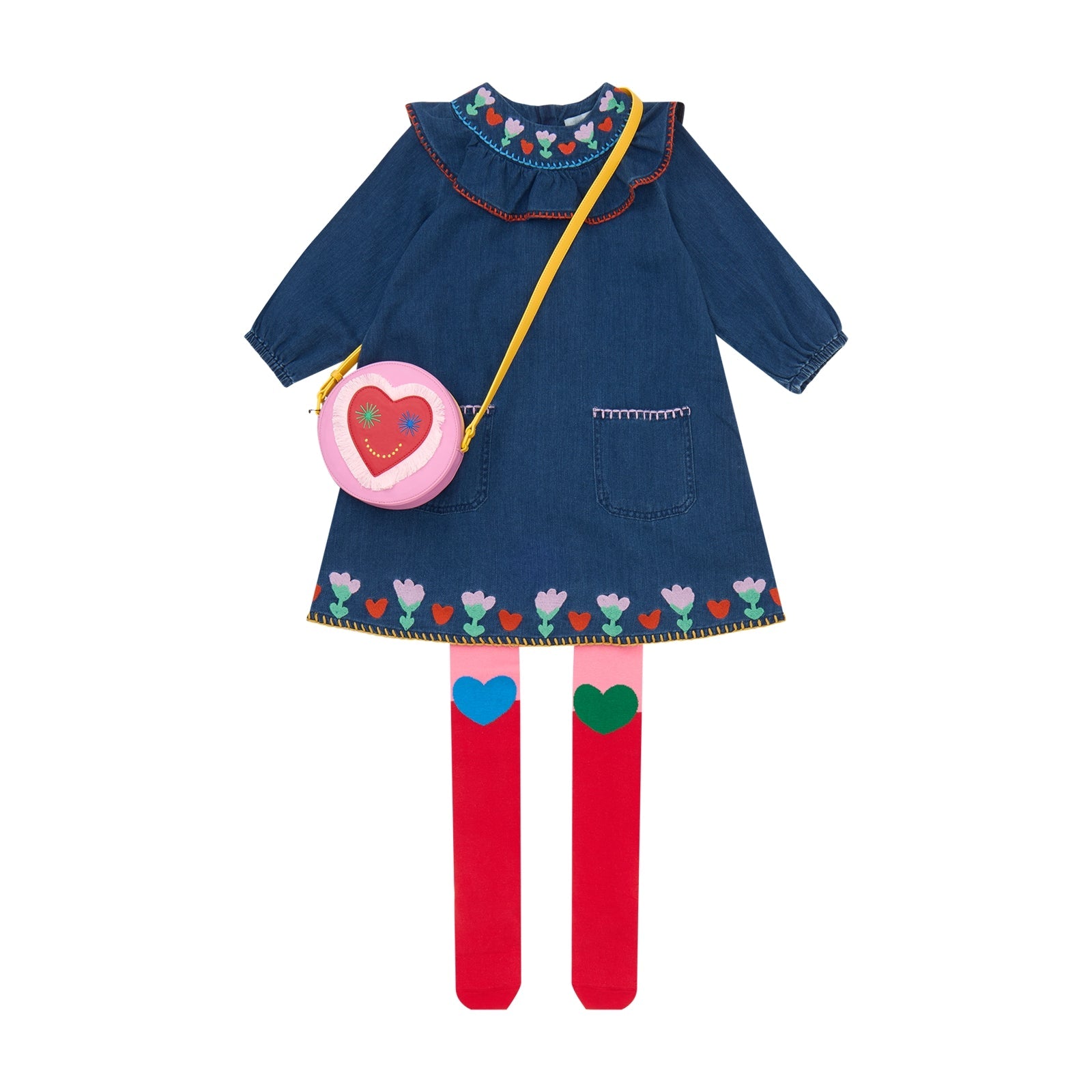 Girls Blue Embroidered Cotton Dress