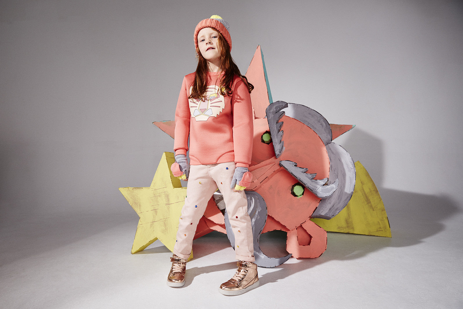 Girls Pink Cotton 'Lohan' Trouser With Star Print Trims - CÉMAROSE | Children's Fashion Store - 1