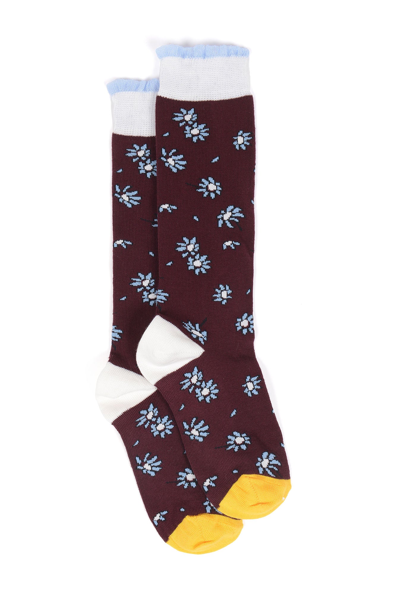 Girls Dark Red Floral Cotton Socks