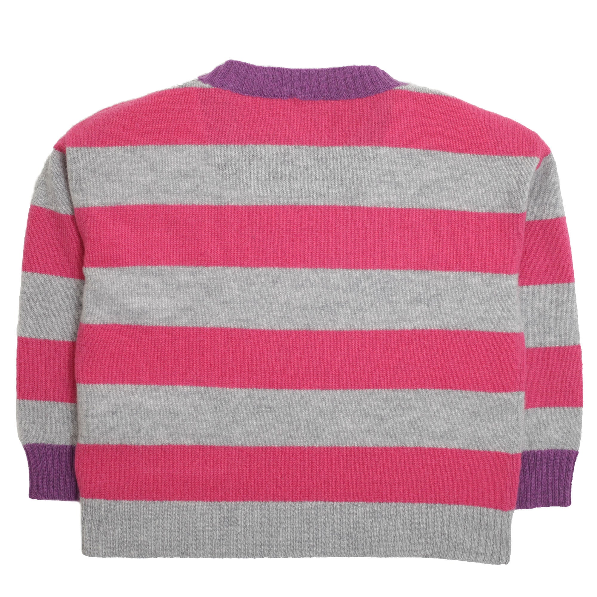Girls Grey & Pink Striped Wool Sweater With Bow Pocket - CÉMAROSE | Children's Fashion Store - 2