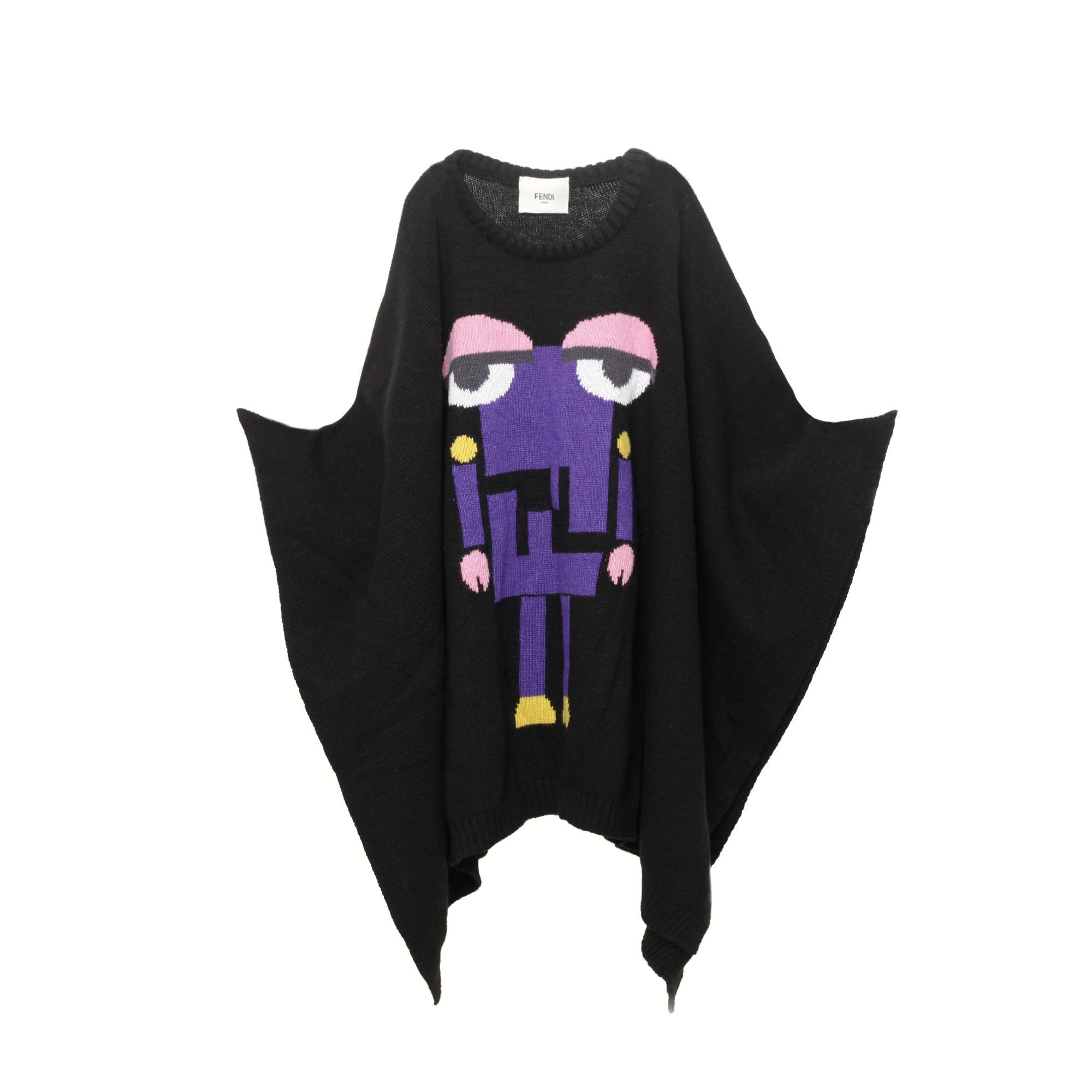 Girls Black Fancy Pattern Trims Knitted Cape - CÉMAROSE | Children's Fashion Store - 1