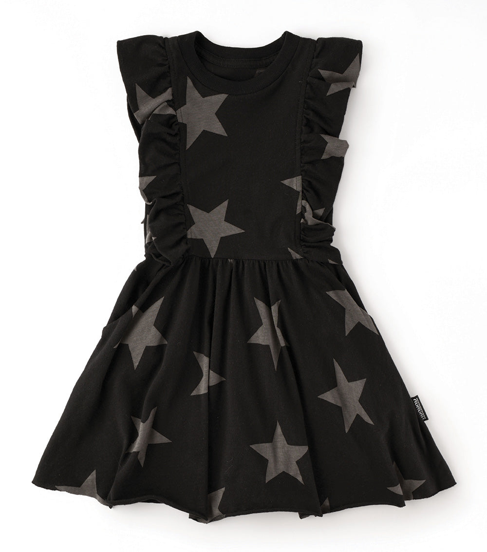 Girls Black Star Cotton Dress