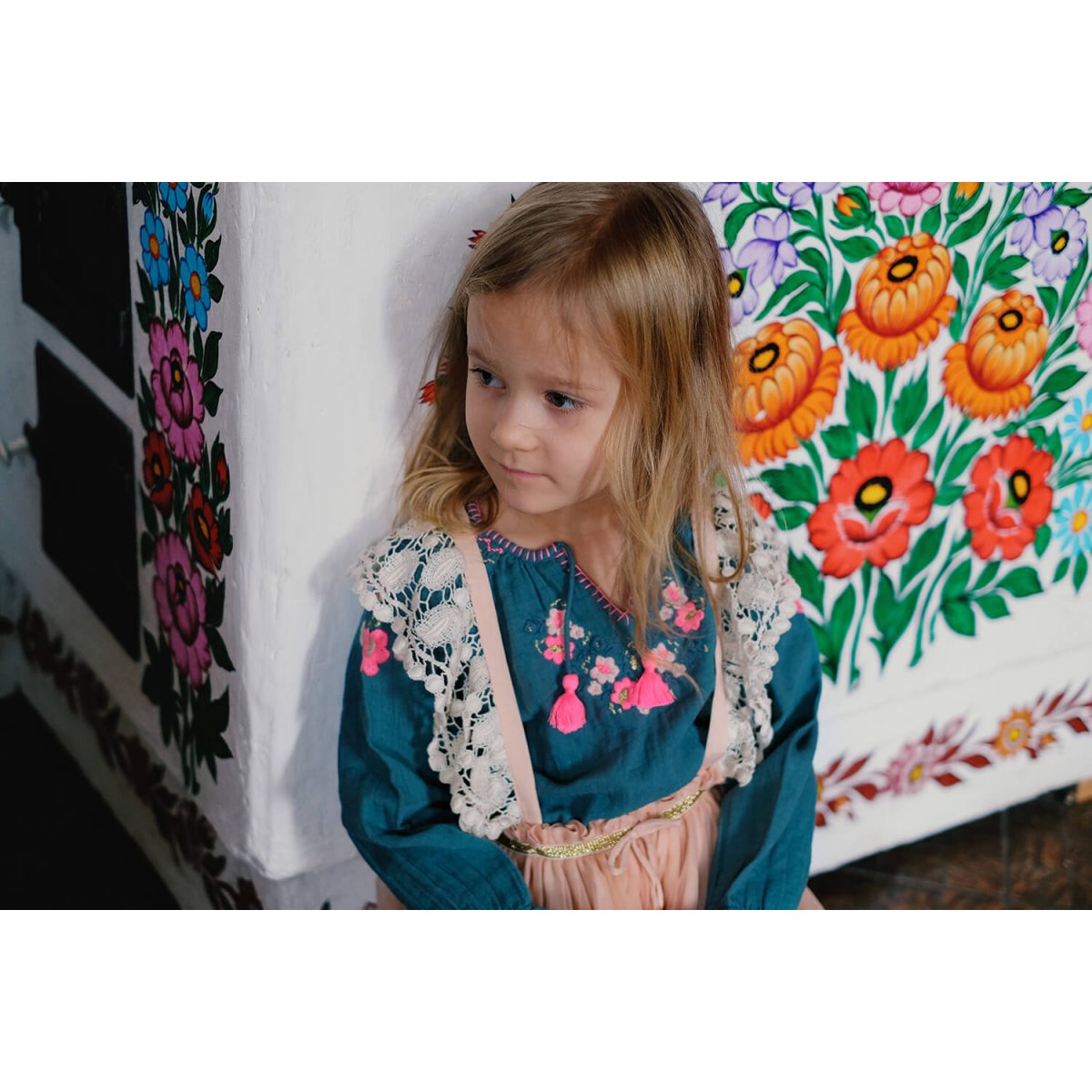 Girls Green Blue Cotton Blouse