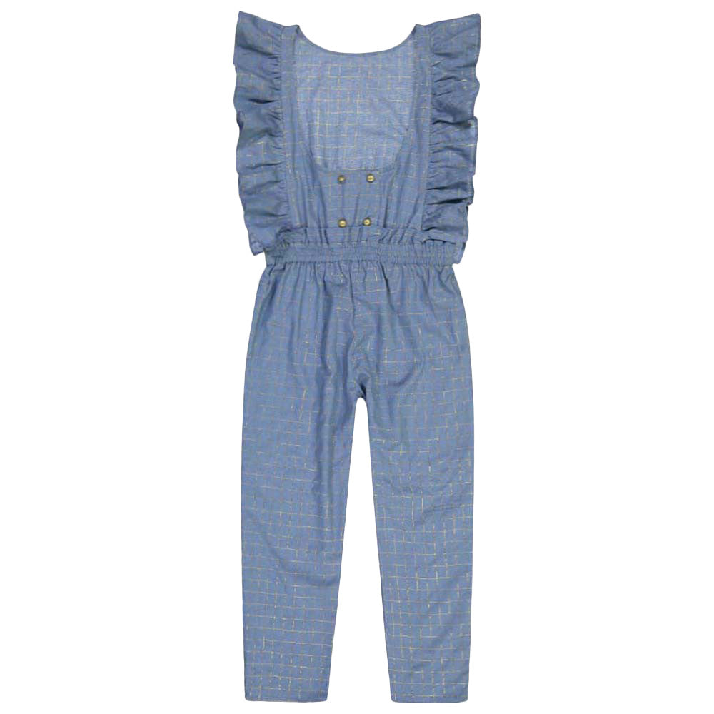 Girls Light Blue Check Gold Lurex Romper